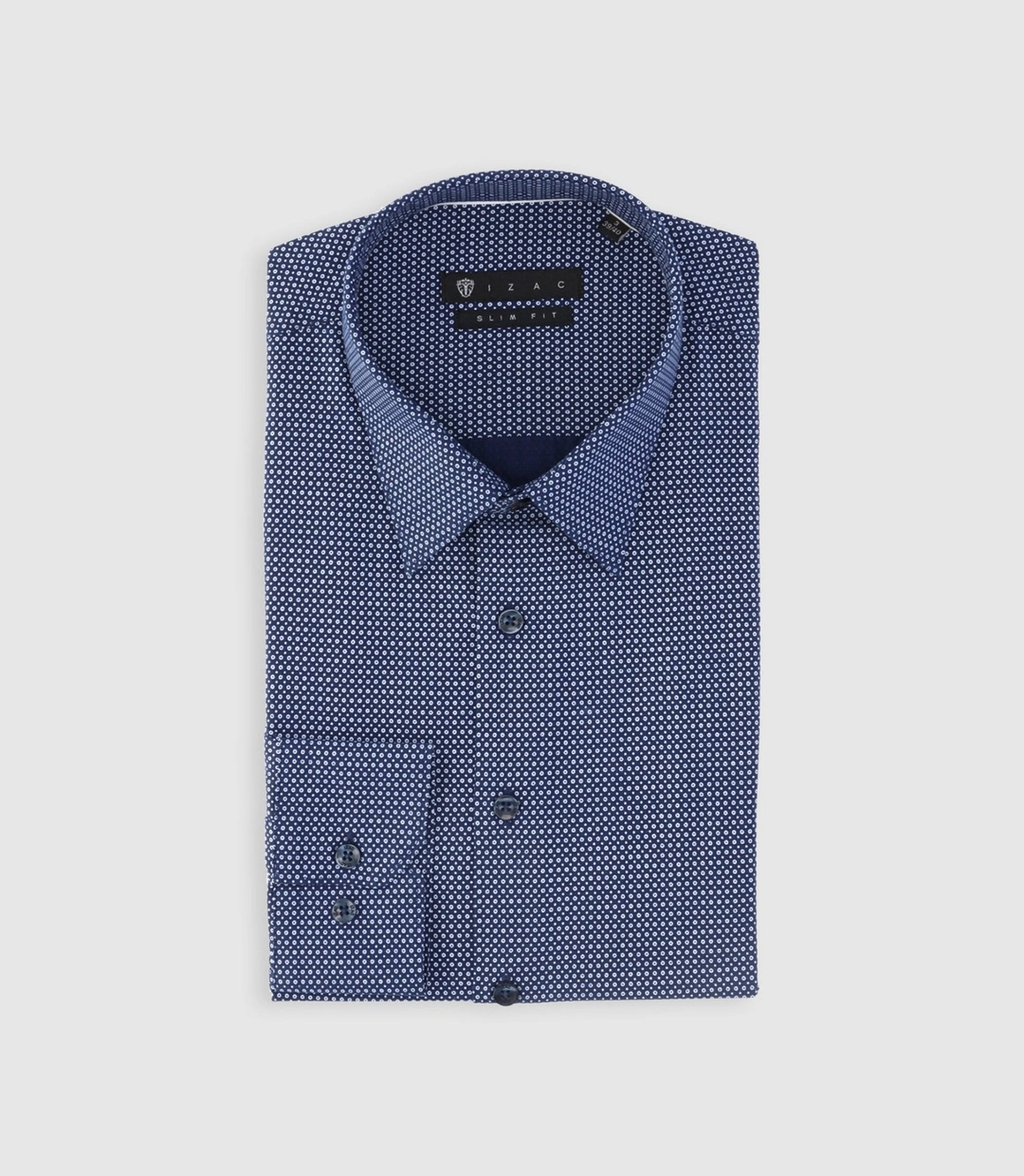 IZAC - Chemise slim imprimée micro motifs marine et blanc PERLE