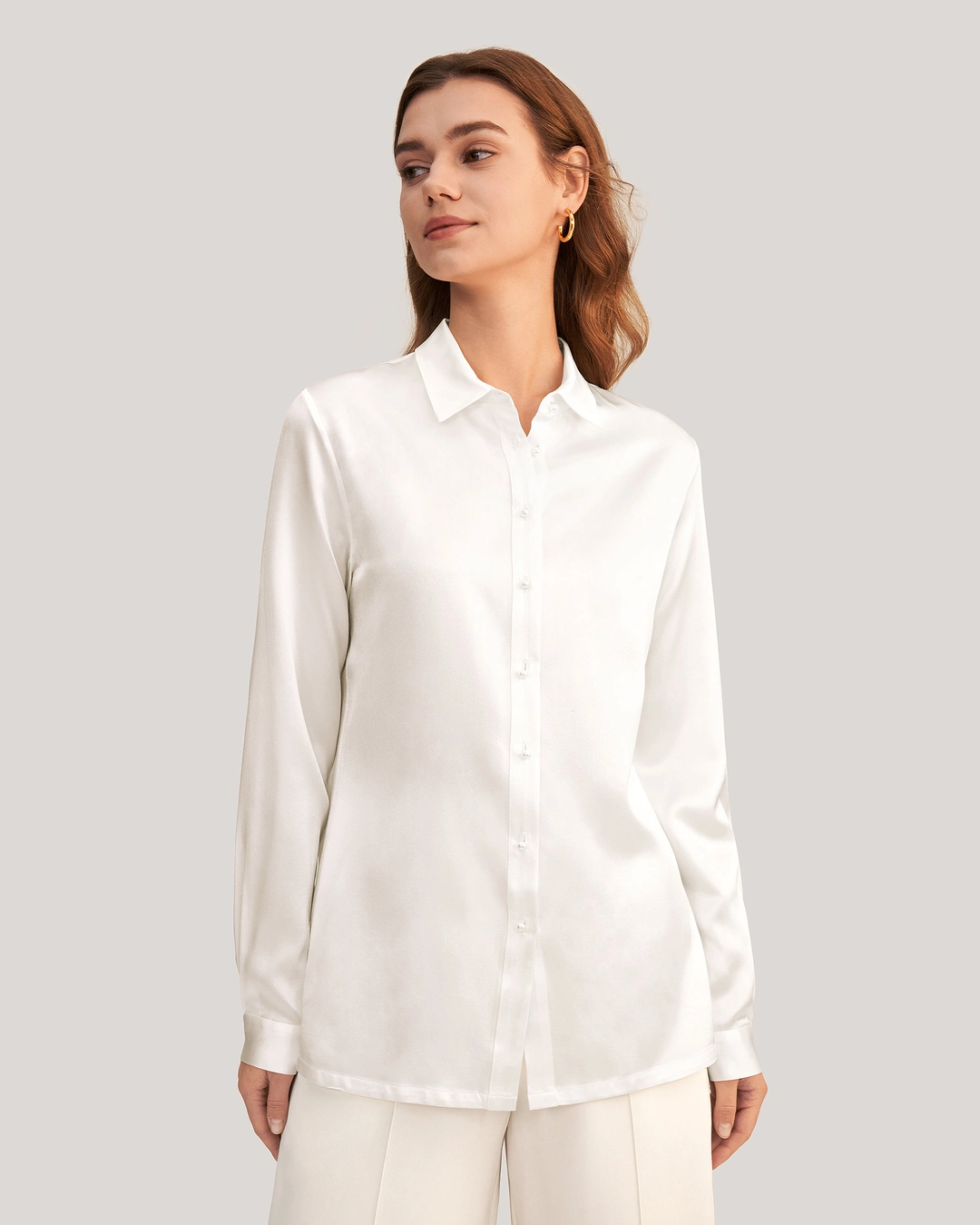LILYSILK Chemise Classique En Soie À Boutons Nacrés Blanc Naturel M