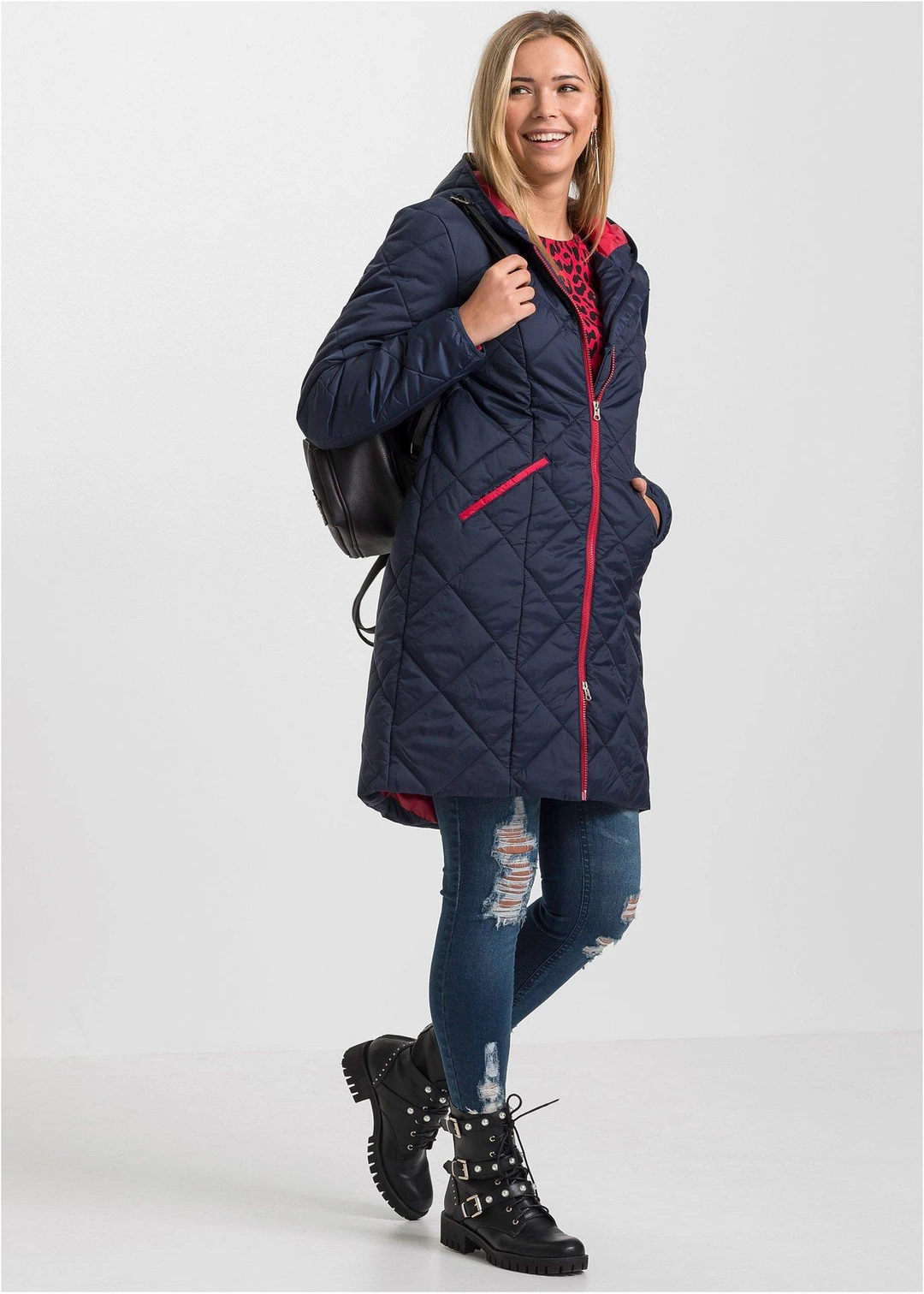 Manteau matelassé bicolore à capuche