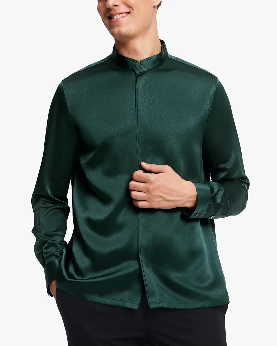 LILYSILK Chemisier En Soie Homme France Chemise Homme Classique En Soie À Patte De Boutonnage Dissimulée Noir