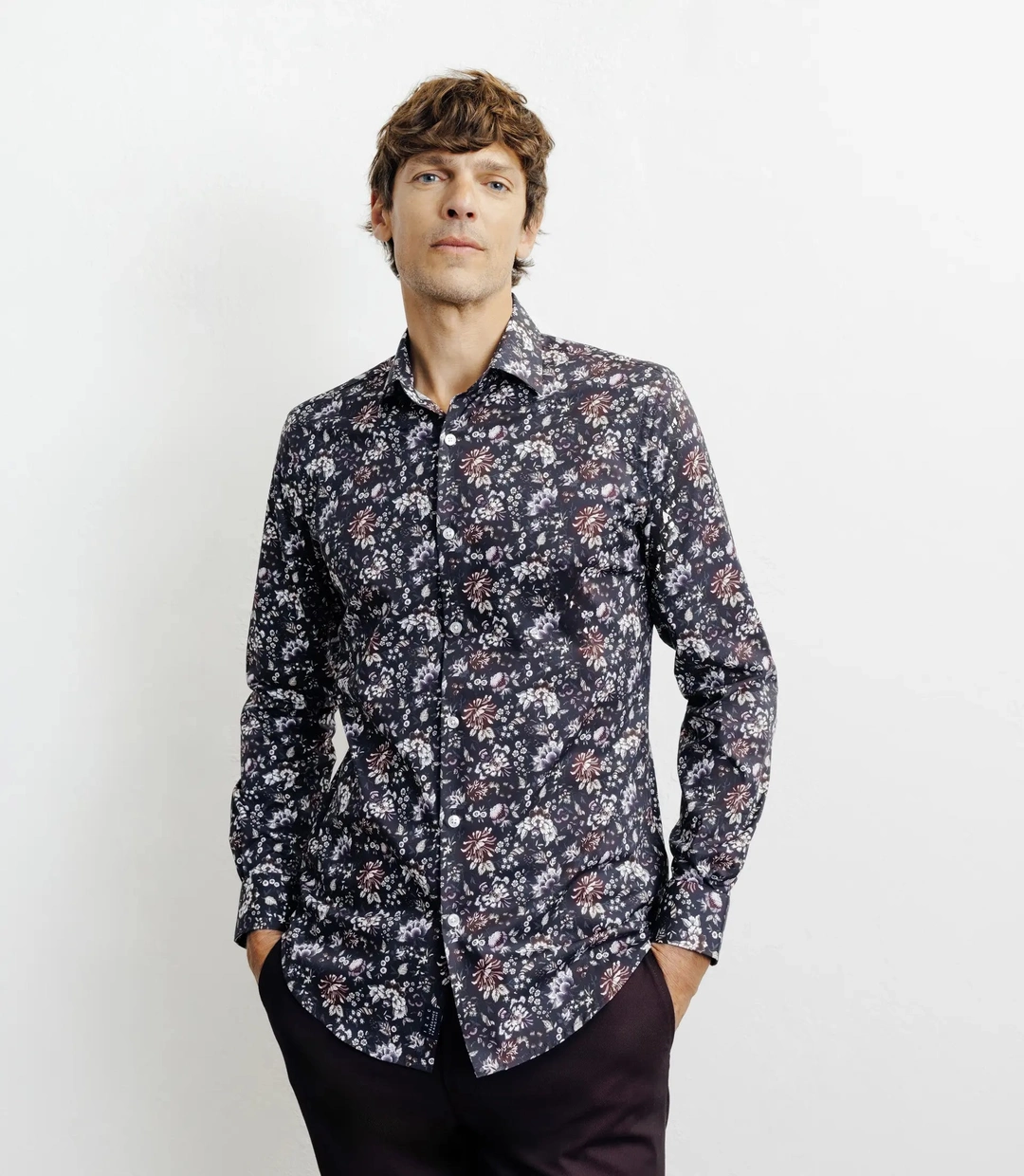 IZAC - Chemise casual imprimé fleurs bleu marine