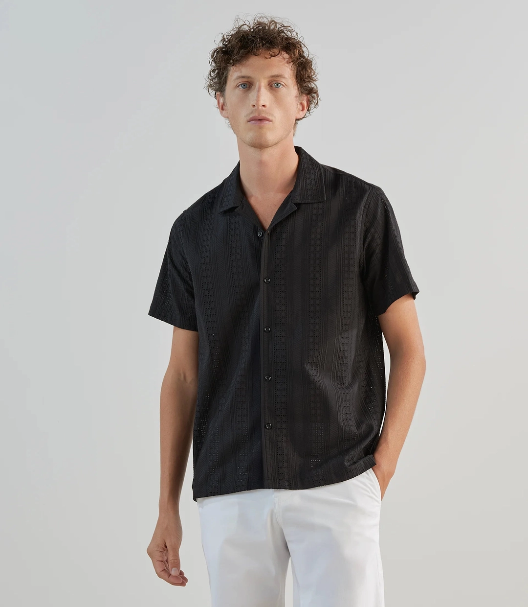 IZAC - Chemise casual brodée noire