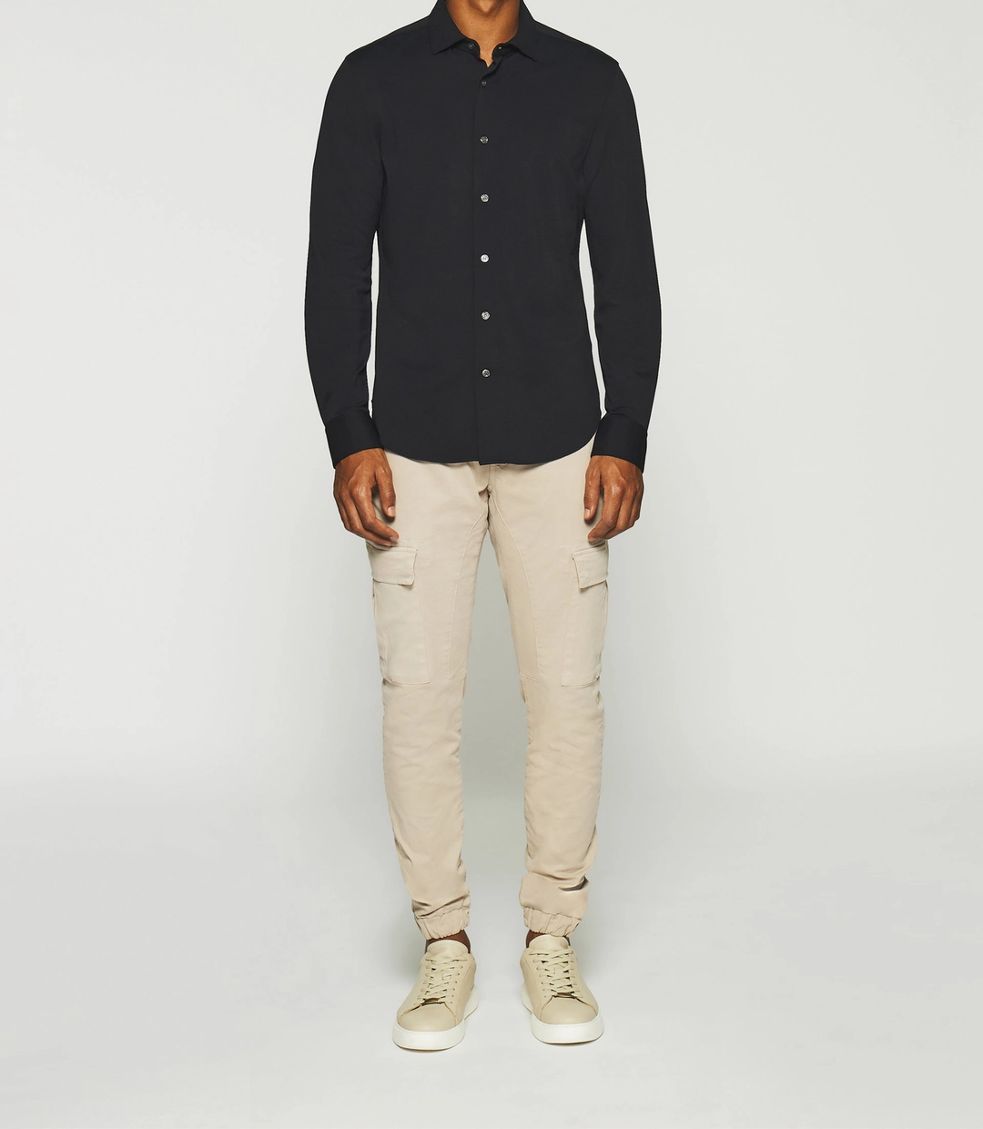 IZAC - Chemise regular en maille piquée noire MELCHIOR
