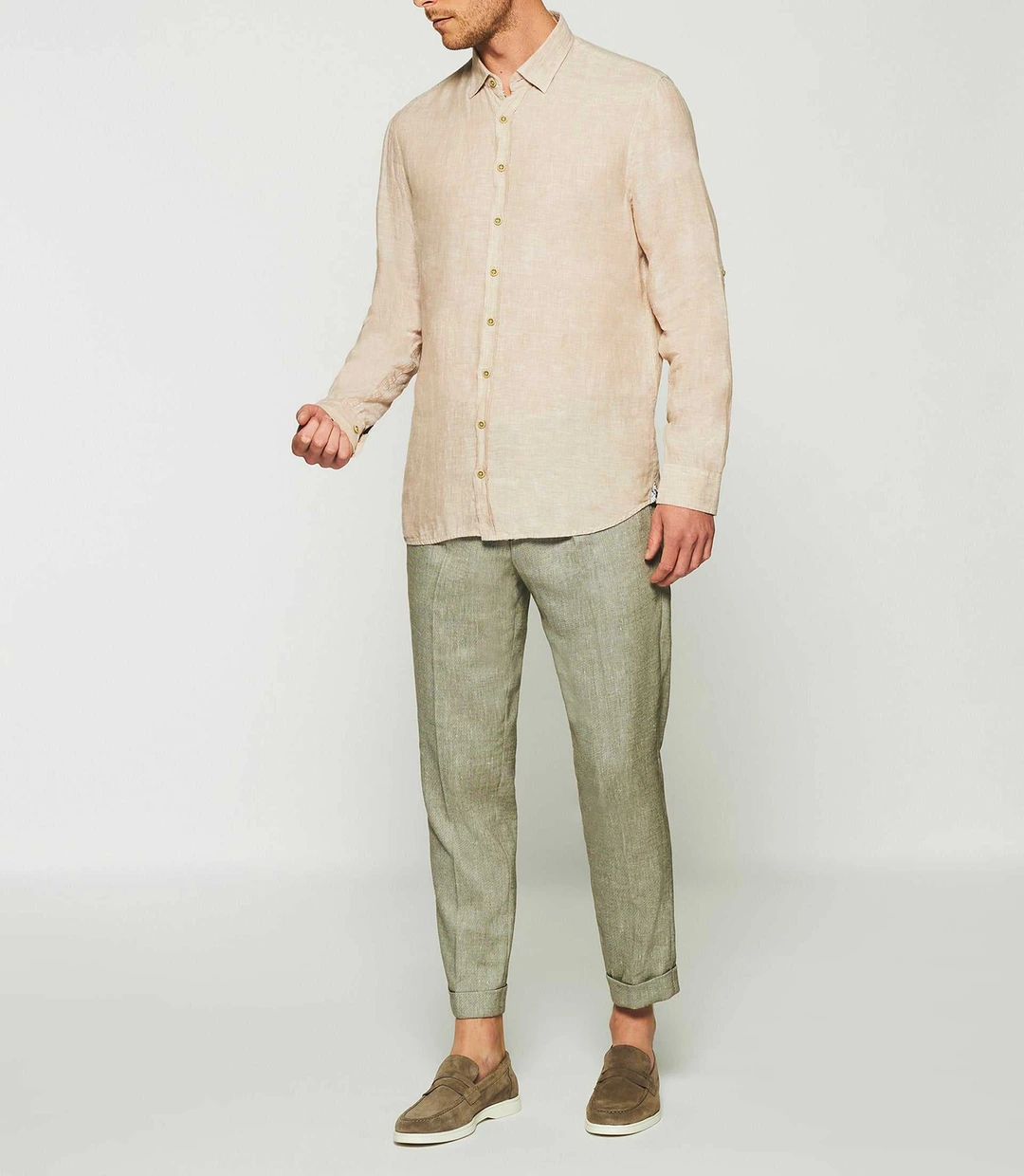 IZAC - Chemise unie en lin beige KISS