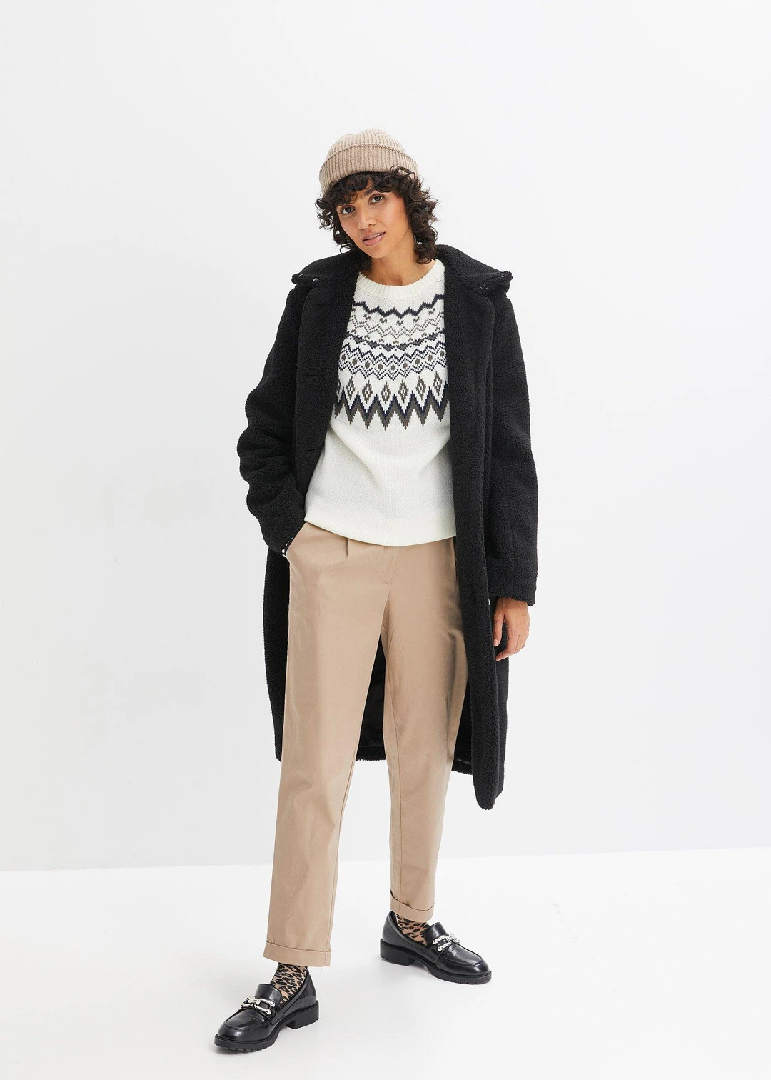 Manteau en sherpa avec capuche et poches - 2
