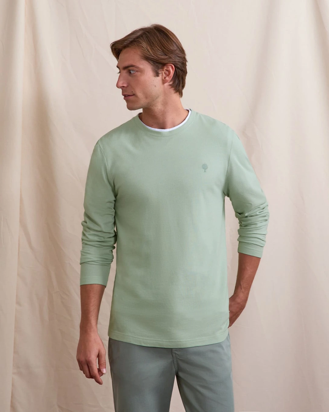 T-shirt manches longues vert clair coton - BAILLY