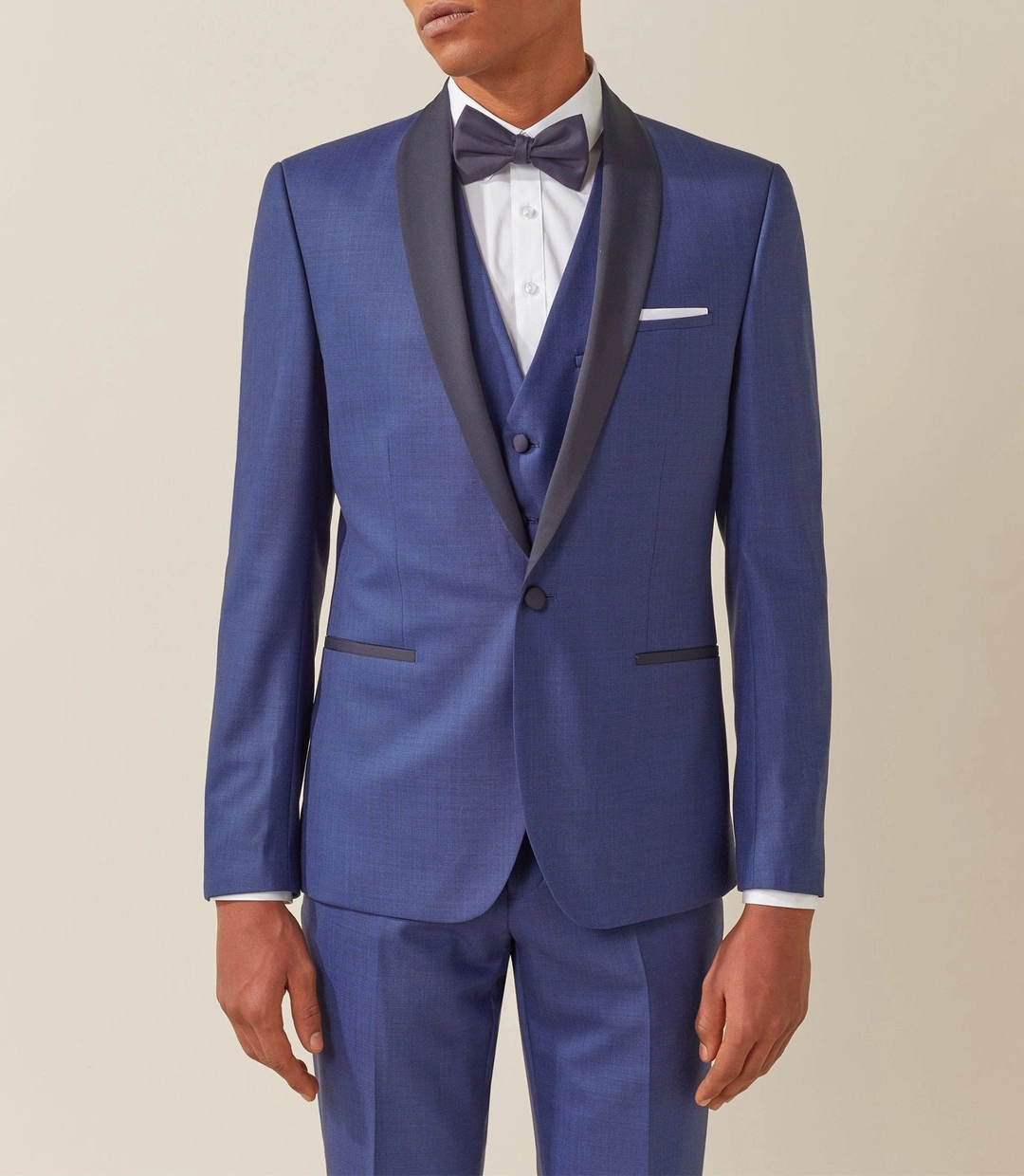 IZAC - Costume de cérémonie laine bleu col châle ''Feri''