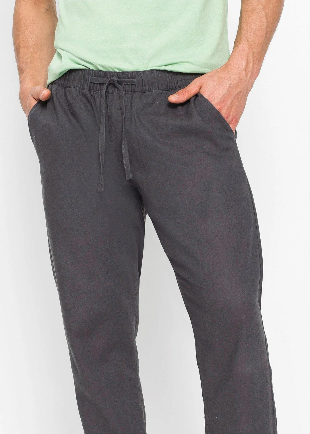 Pantalon droit taille élastiquée en lin majoritaire, regular - 3