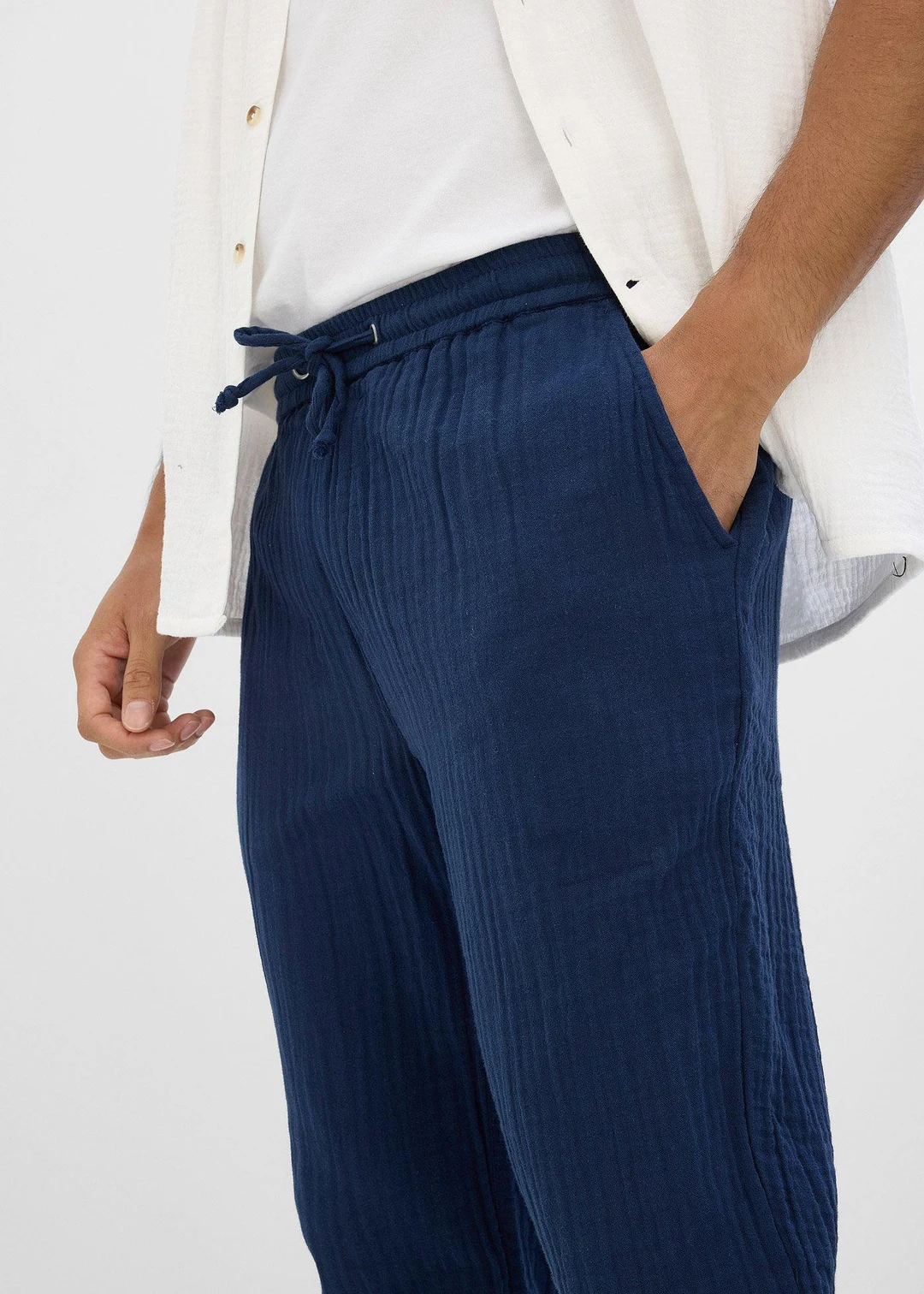 Pantalon jogger regular en gaze de coton, fuselé - 3