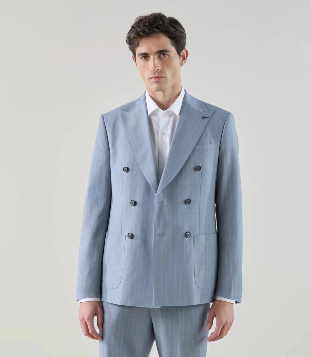 IZAC - Costume croisé en laine mélangée bleu ciel