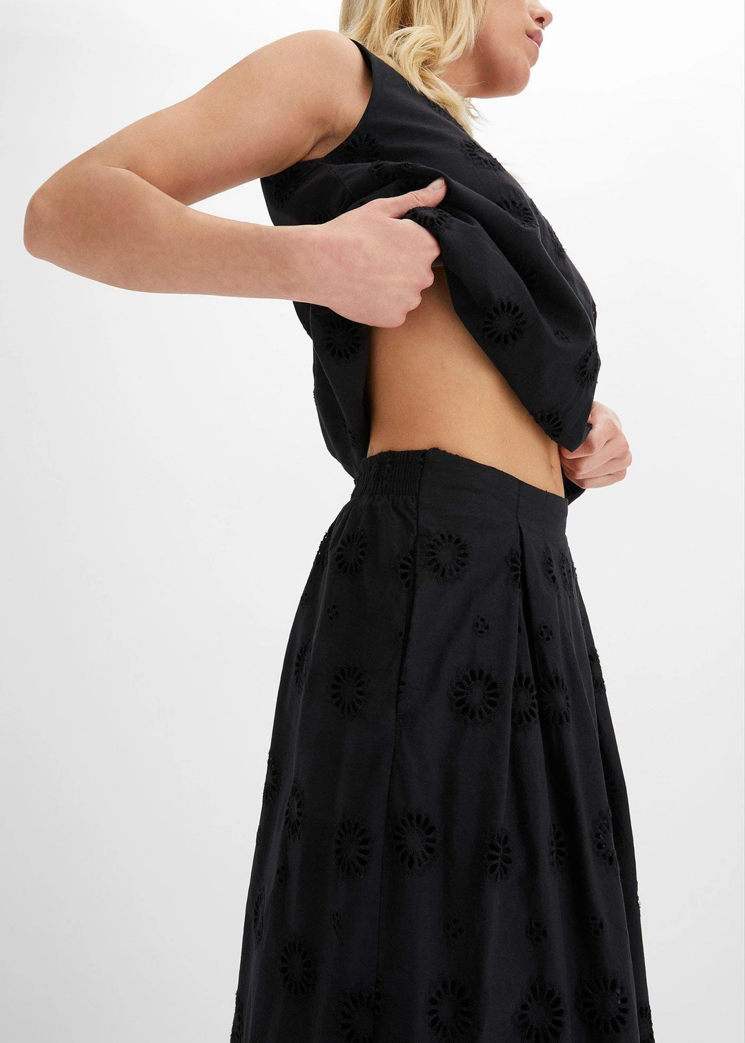 Jupe longue en coton avec broderie anglaise - 3