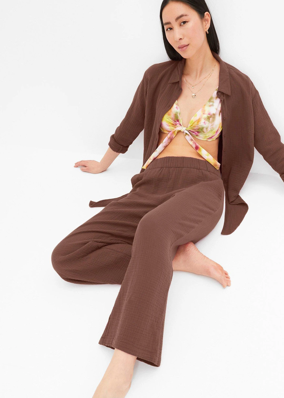 Pantalon large à pinces en gaze de coton - 3