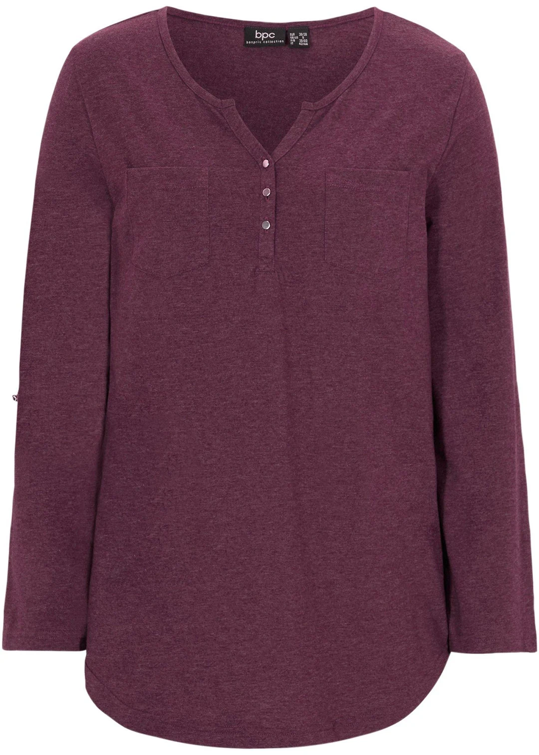 T-shirt col tunisien boutonné à manches longues