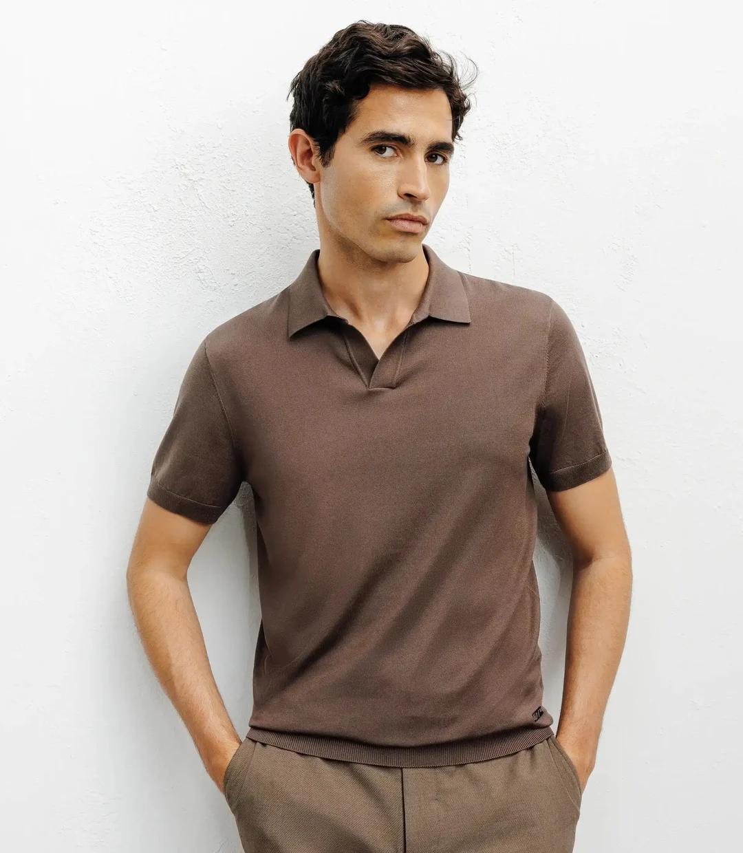 IZAC - Polo col ouvert en maille chatain