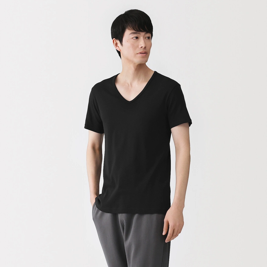 T‐shirt à col V en coton respirant pour homme