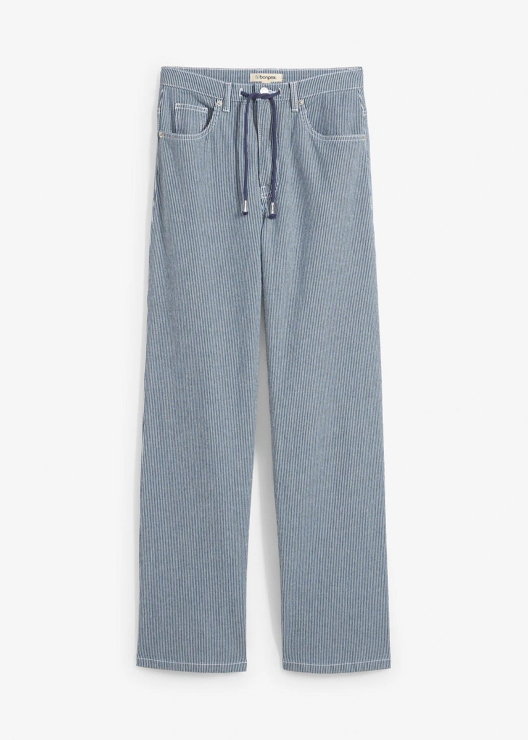 Jean droit et loose à rayures, taille haute