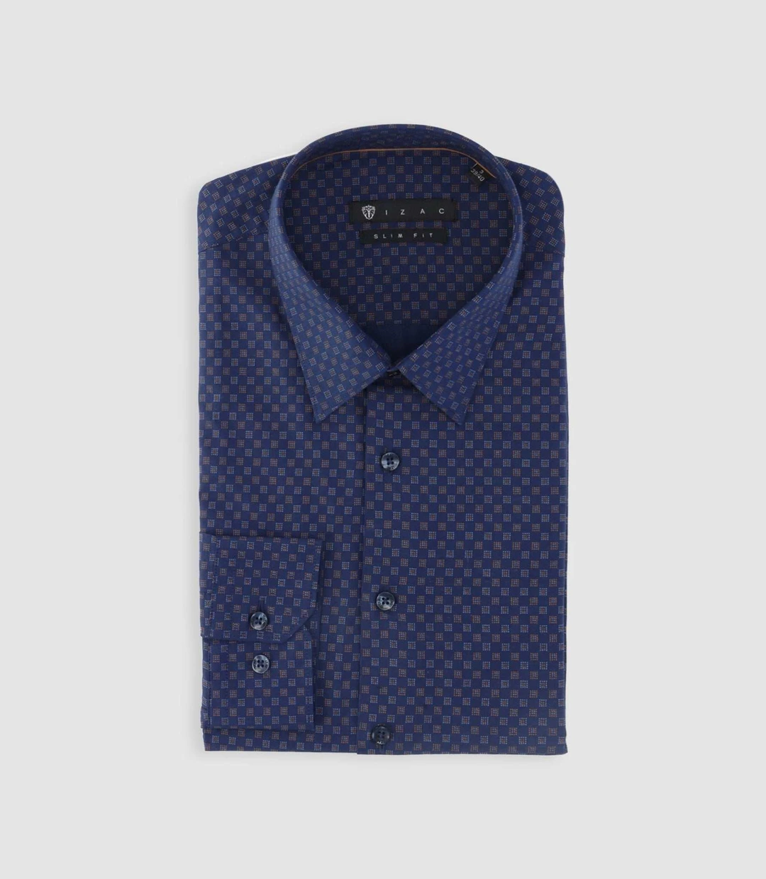 IZAC - Chemise imprimée micro motifs marine et camel PAMPA