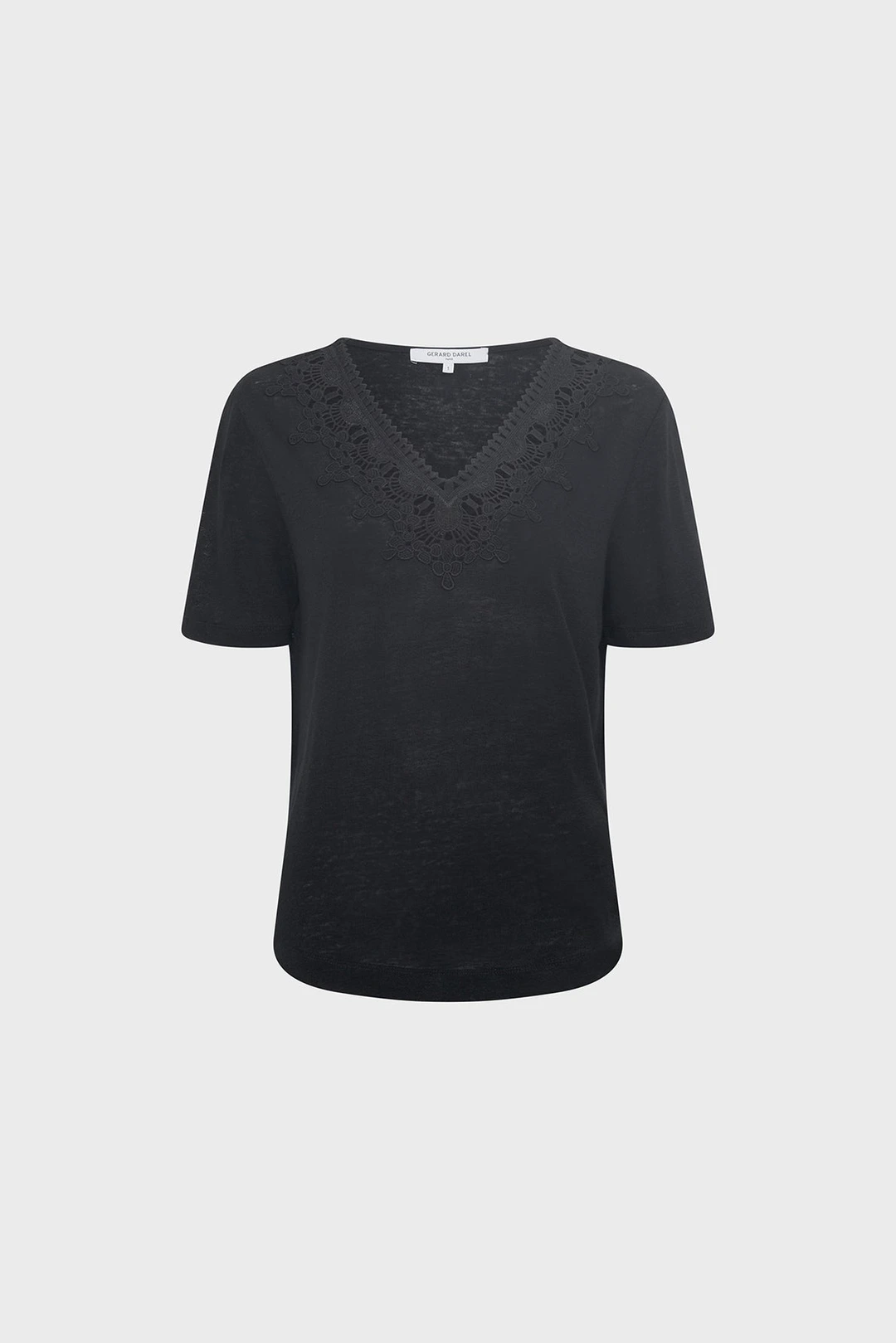 T-shirt en lin au col brodé - GALATEA - Noir - 6