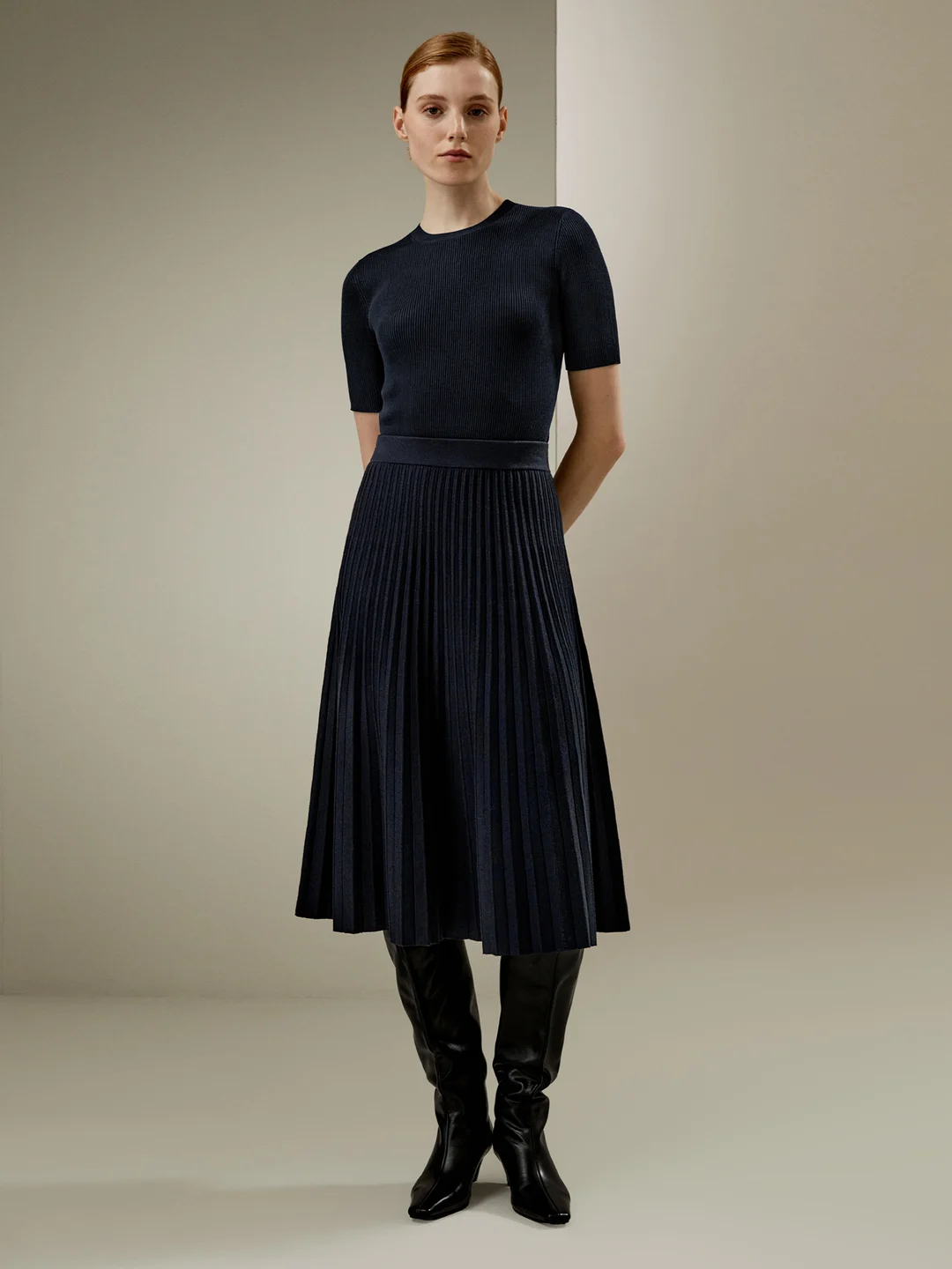 LILYSILK Jupe En Laine Bleu Marine Silhouette Trapèze, Coupe Régulière Laine Mérinos Pièces Incontournables Pour De Multiples Occasions L
