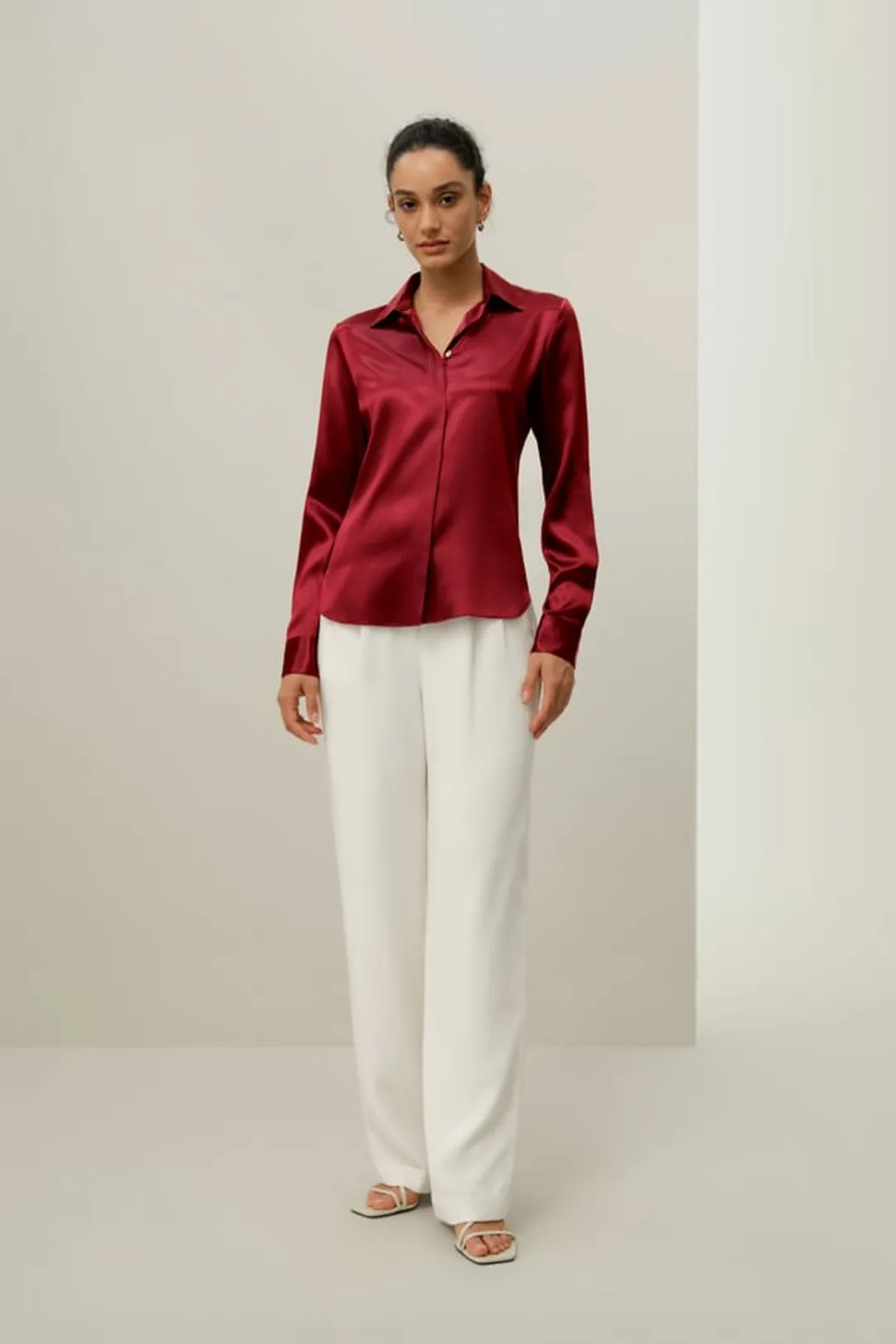 LILYSILK Chemise Soie Femme Élégante Coupe Ajustée Rouge Vineux S
