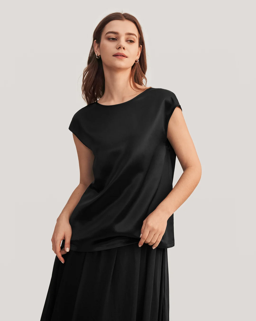LILYSILK Tee Shirt Soie Femme Col Rond, Facile À Entretenir Charmeuse Soie Régulation De La Température T-Shirt Noir