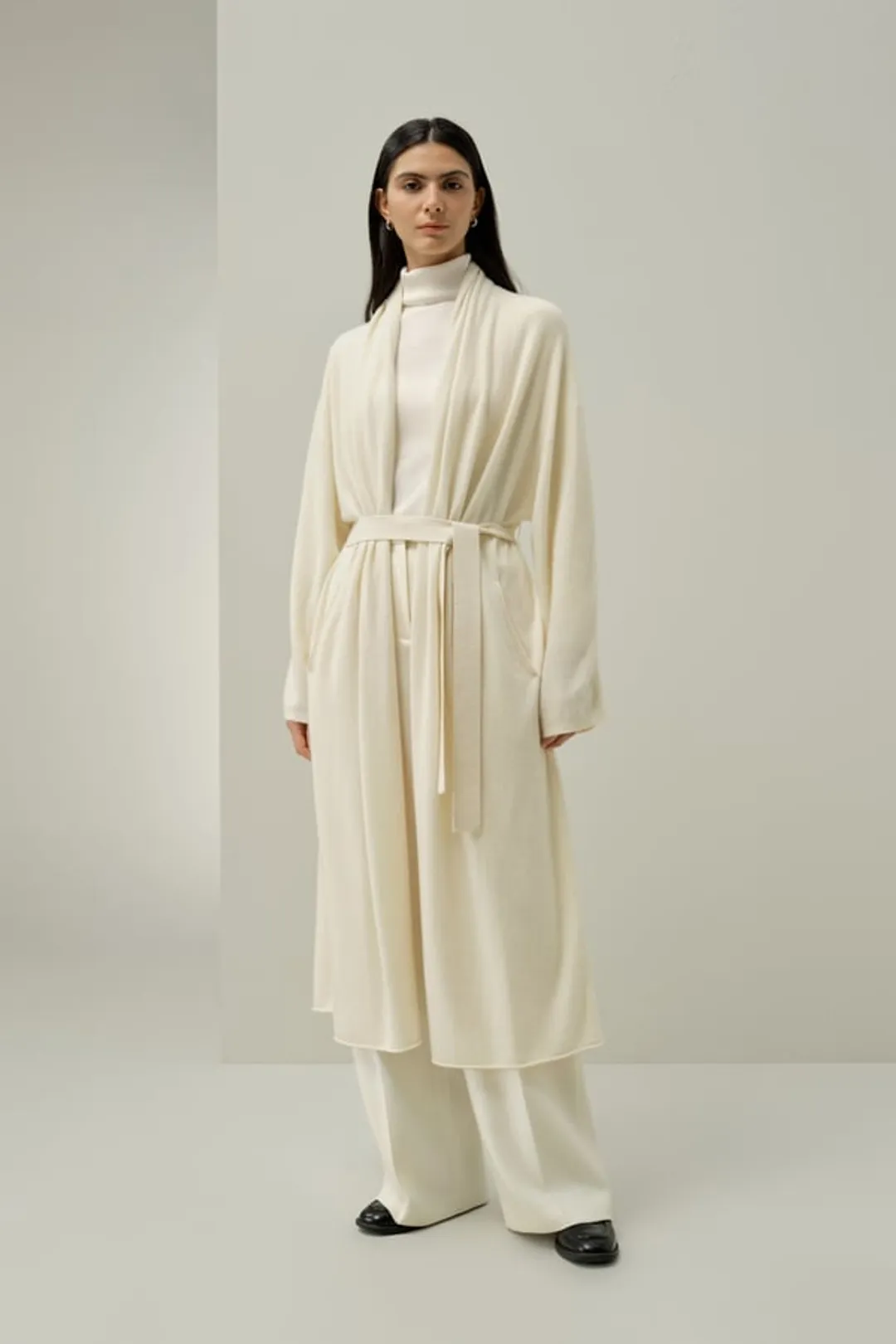 LILYSILK Cardigan En Cachemire Longueur Mollet Style Portefeuille Pour Un Ajustement Personnalisable Gravier L