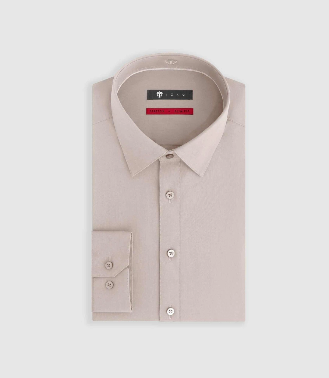 IZAC - Chemise unie en popeline stretch beige MALTE2
