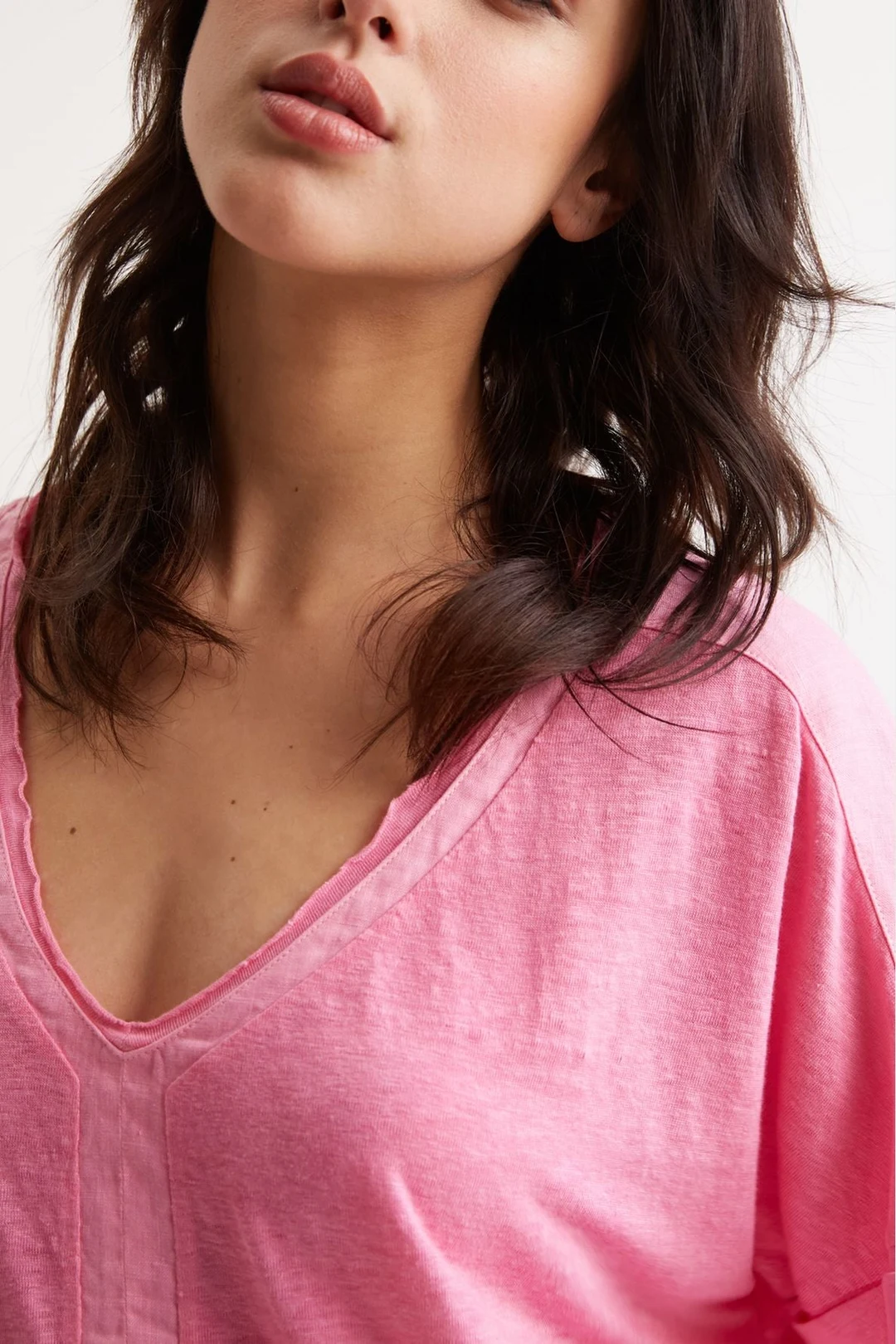 T-Shirt oversize en lin - AGATHA - Rose vif