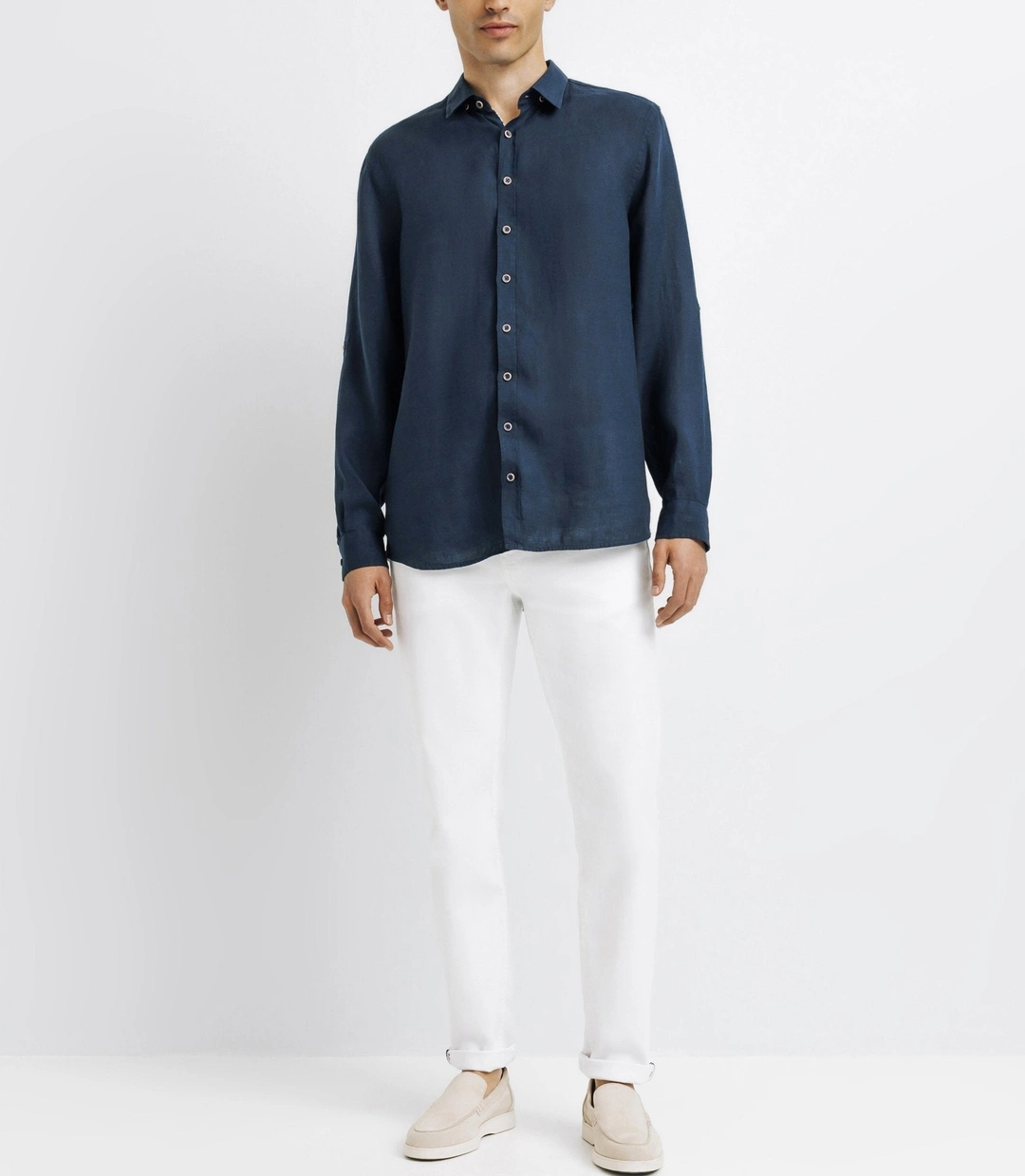 IZAC - Chemise unie en lin marine
