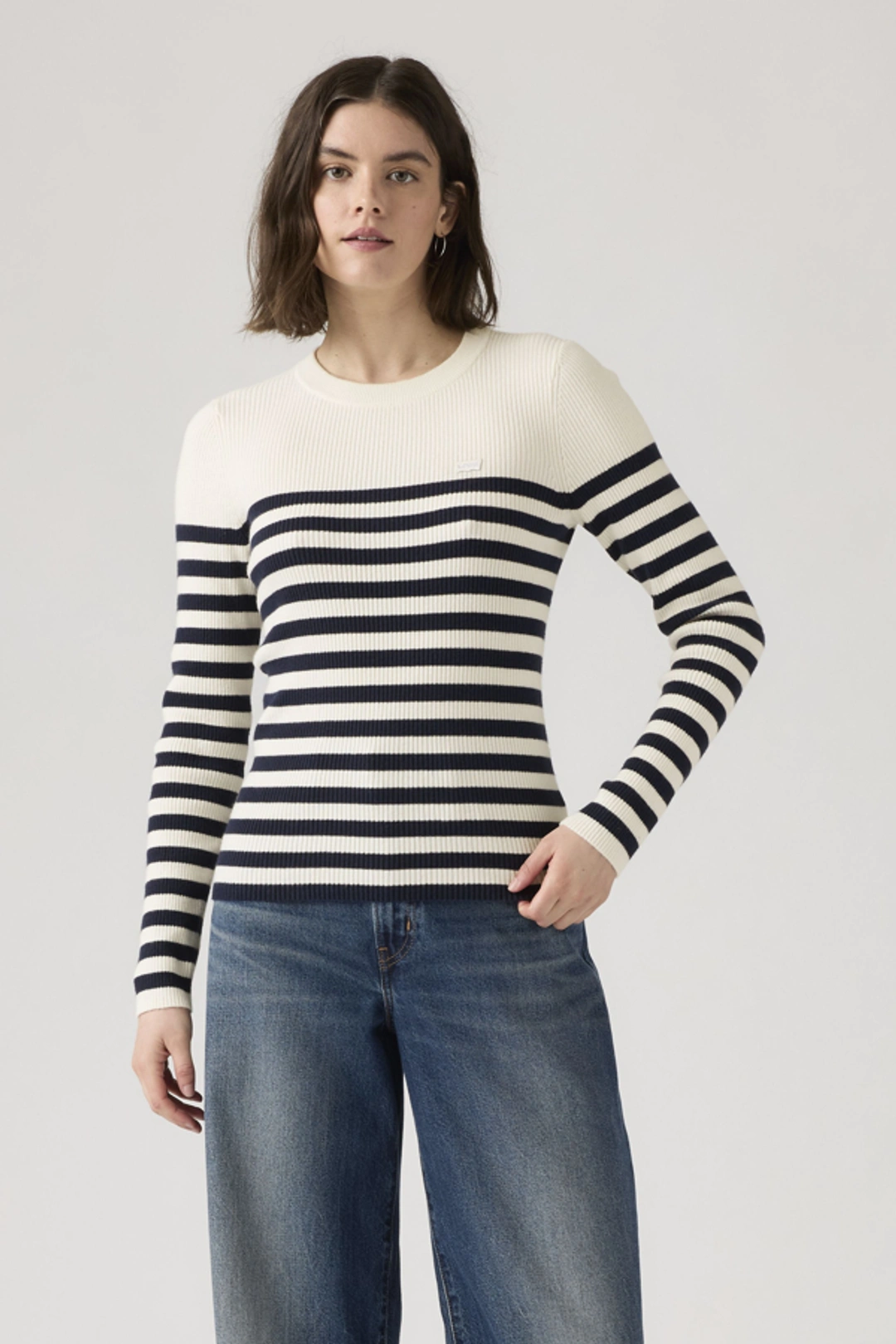 Levi's Pull Over Col Rond Maille Côtelée - Femme - Bleu / Adrienne Stripe Egret Rib - XS - 2