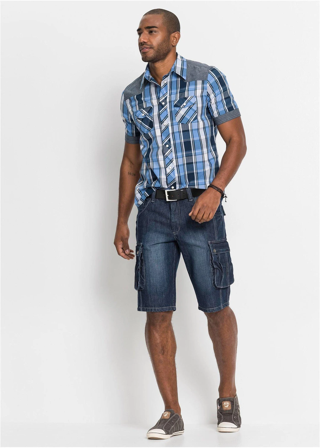 Chemise manches courtes avec empiècements denim