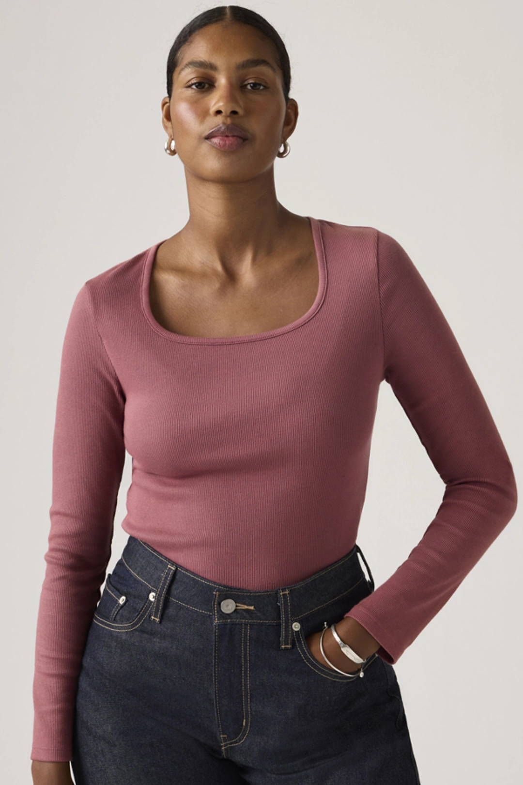 Levi's T Shirt Manche Longue Et Encolure Carrée Essential - Femme - Blanc / Bright White - XS