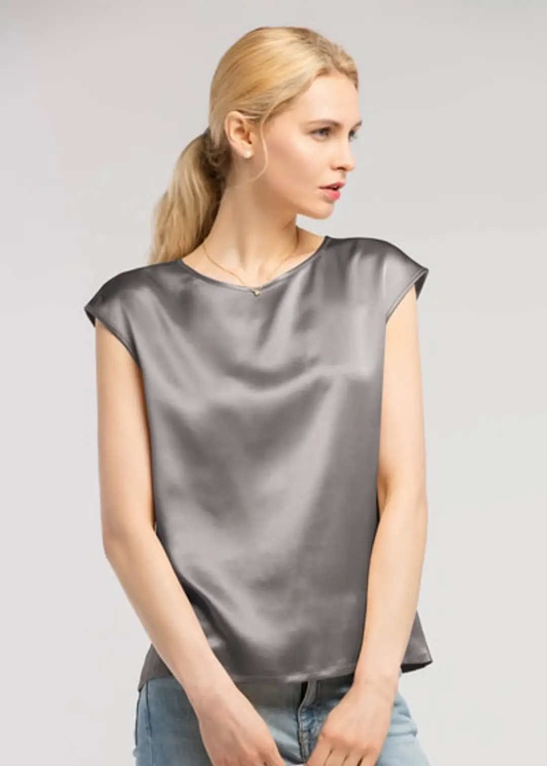 LILYSILK Tee Shirt Femme Soie Brillant, Lisse, Doux 100% Soie S'Accorde Avec N'Importe Quelle Tenue Simple Et Classique Blanc Naturel S