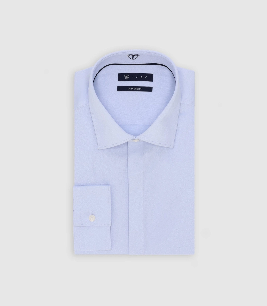 IZAC - Chemise col italien en satin de coton ciel