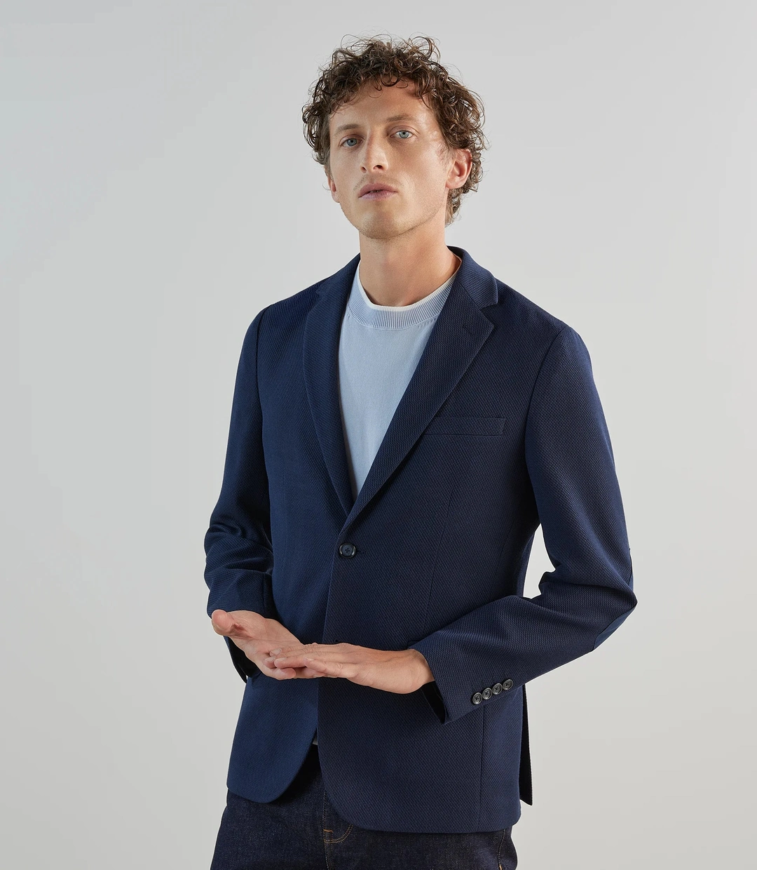 IZAC - Veste casual en tissu armuré marine