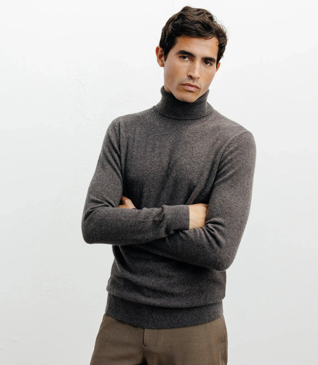 IZAC - Pull col roulé 100% cachemire marron