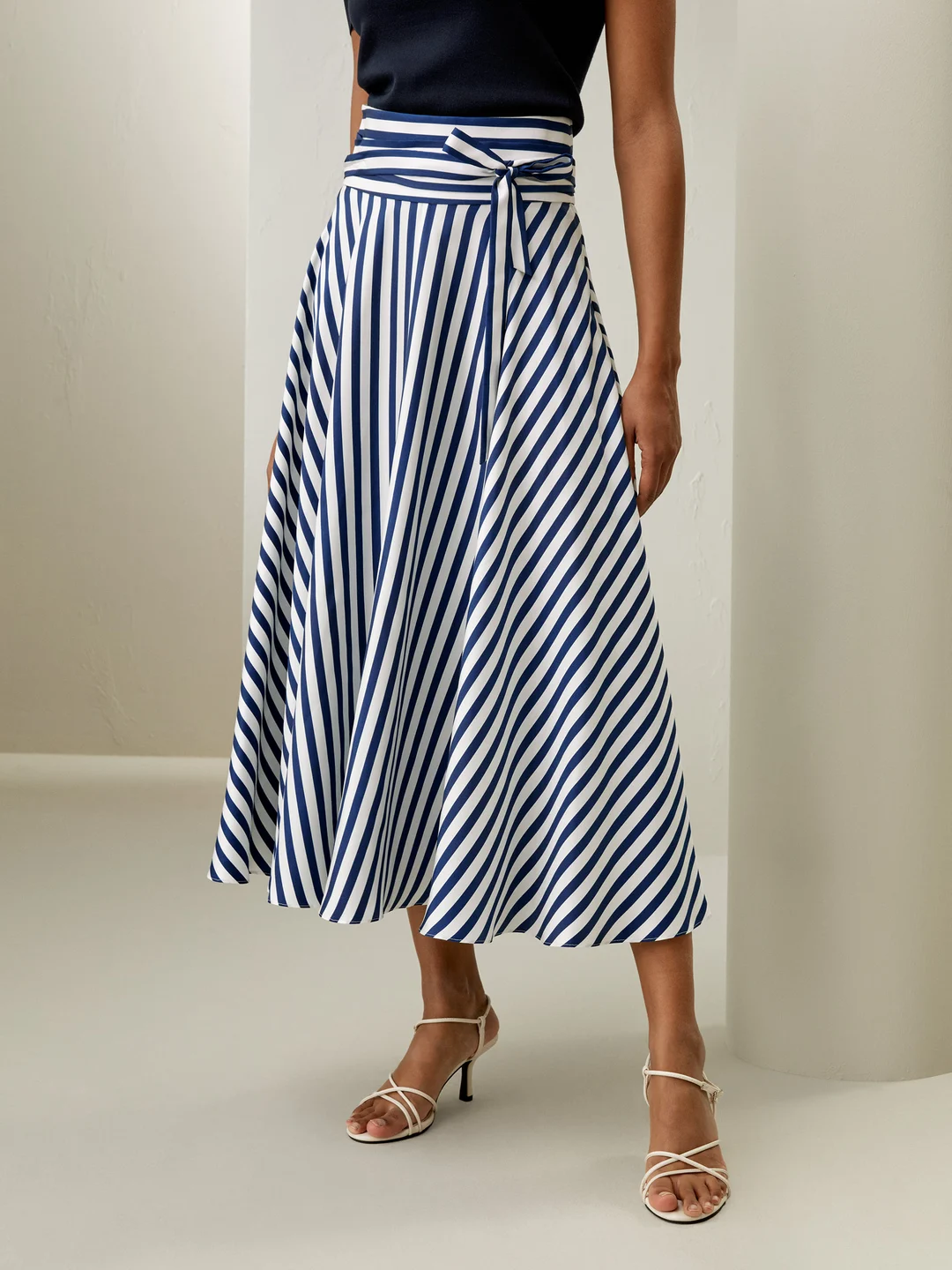 LILYSILK Jupe En Soie Mi Longue Rayures Bleues Jupe Midi, Forme Régulière 100% Soie Pure Doux Pour La Peau Et Respirant 38