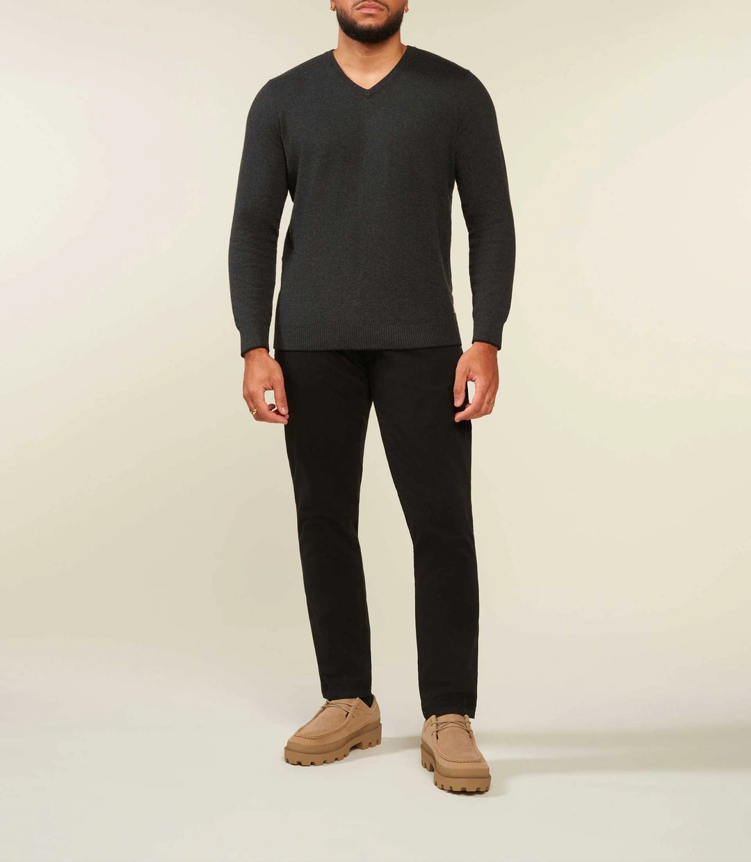 IZAC - Pull col V coton cachemire gris anthracite BRENTBT