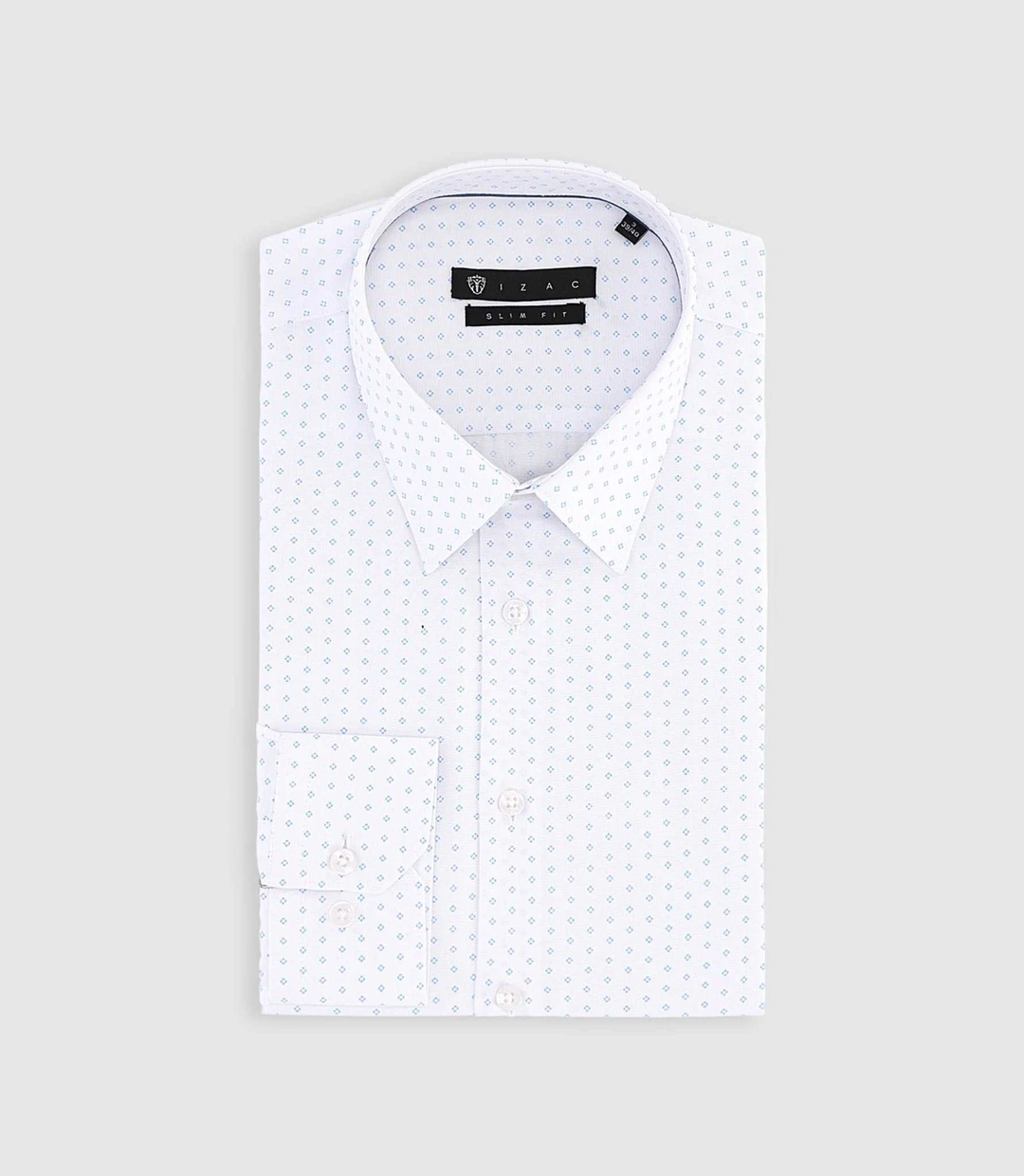 IZAC - Chemise imprimée micro motifs blanche et bleu PAOLINO