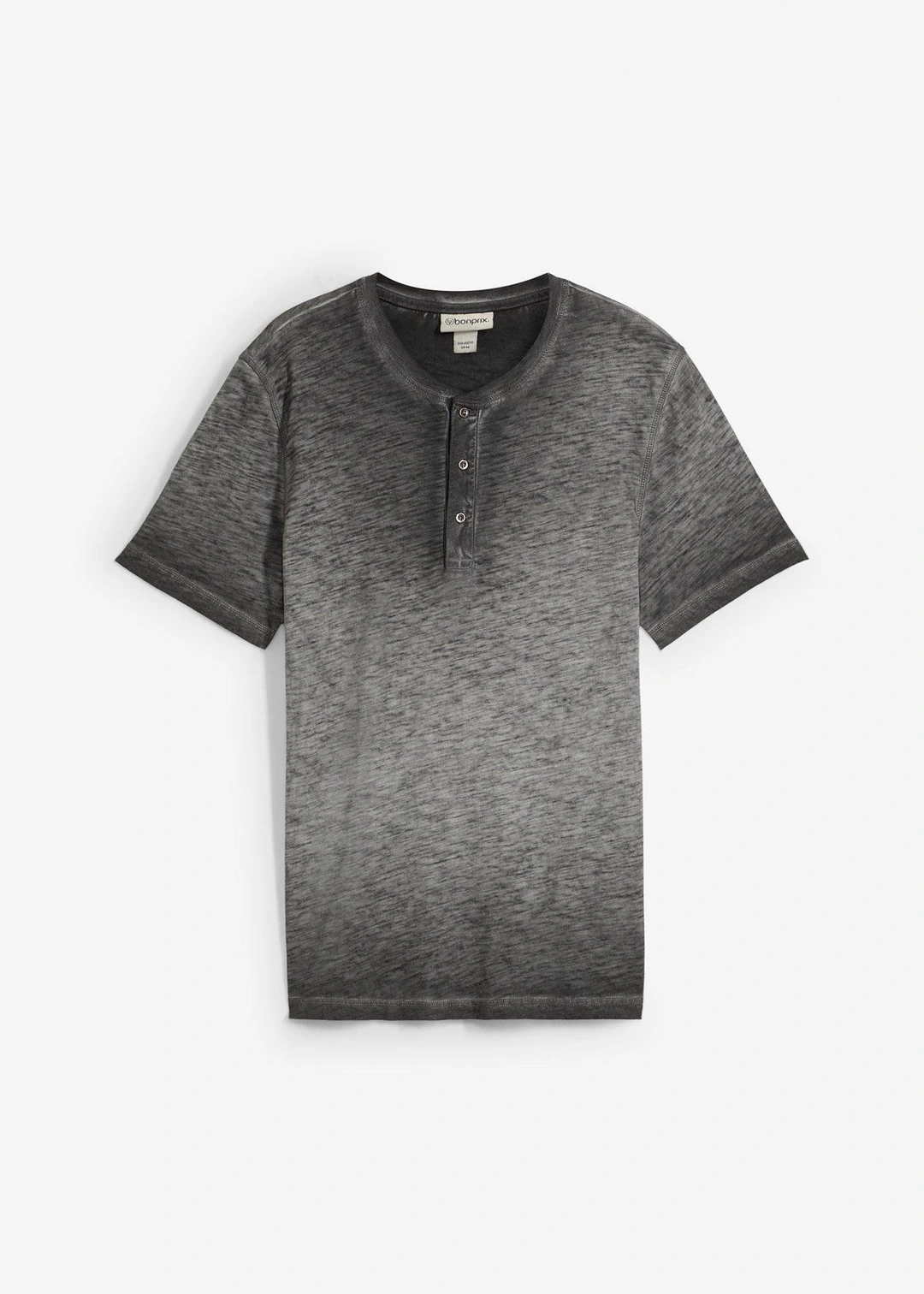 T-shirt col tunisien 100% coton, aspect délavé