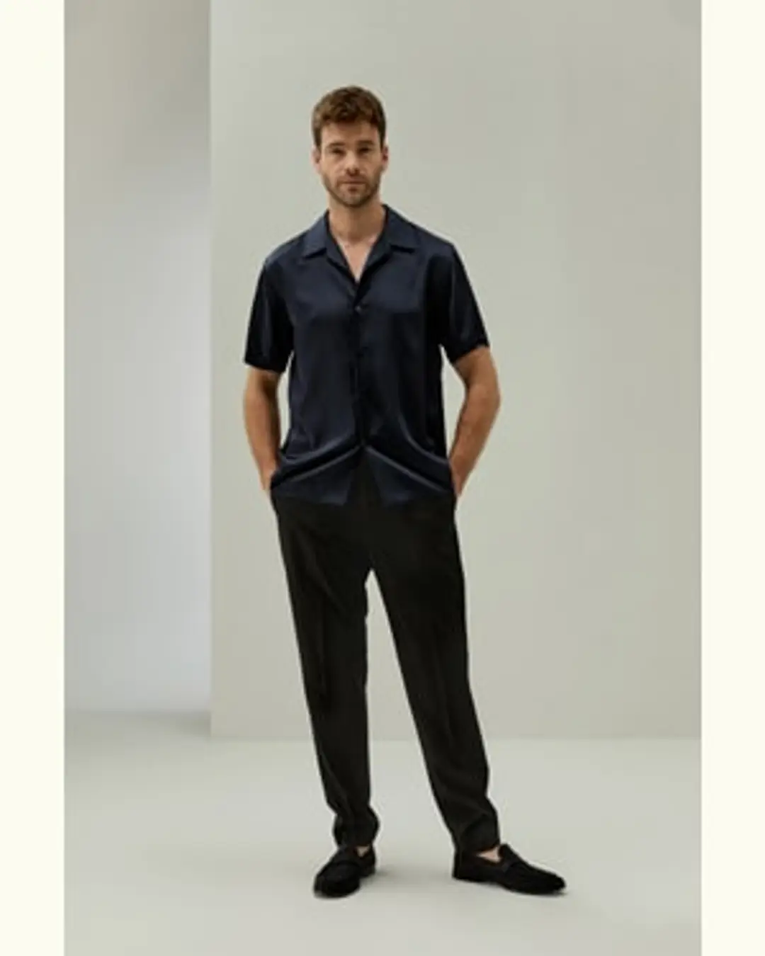 LILYSILK Blouse Soie Homme Luxe Col À Revers 100% Soie De Mûrier Modèle Classique Peut Être Essayé Bleu Minuit Xl