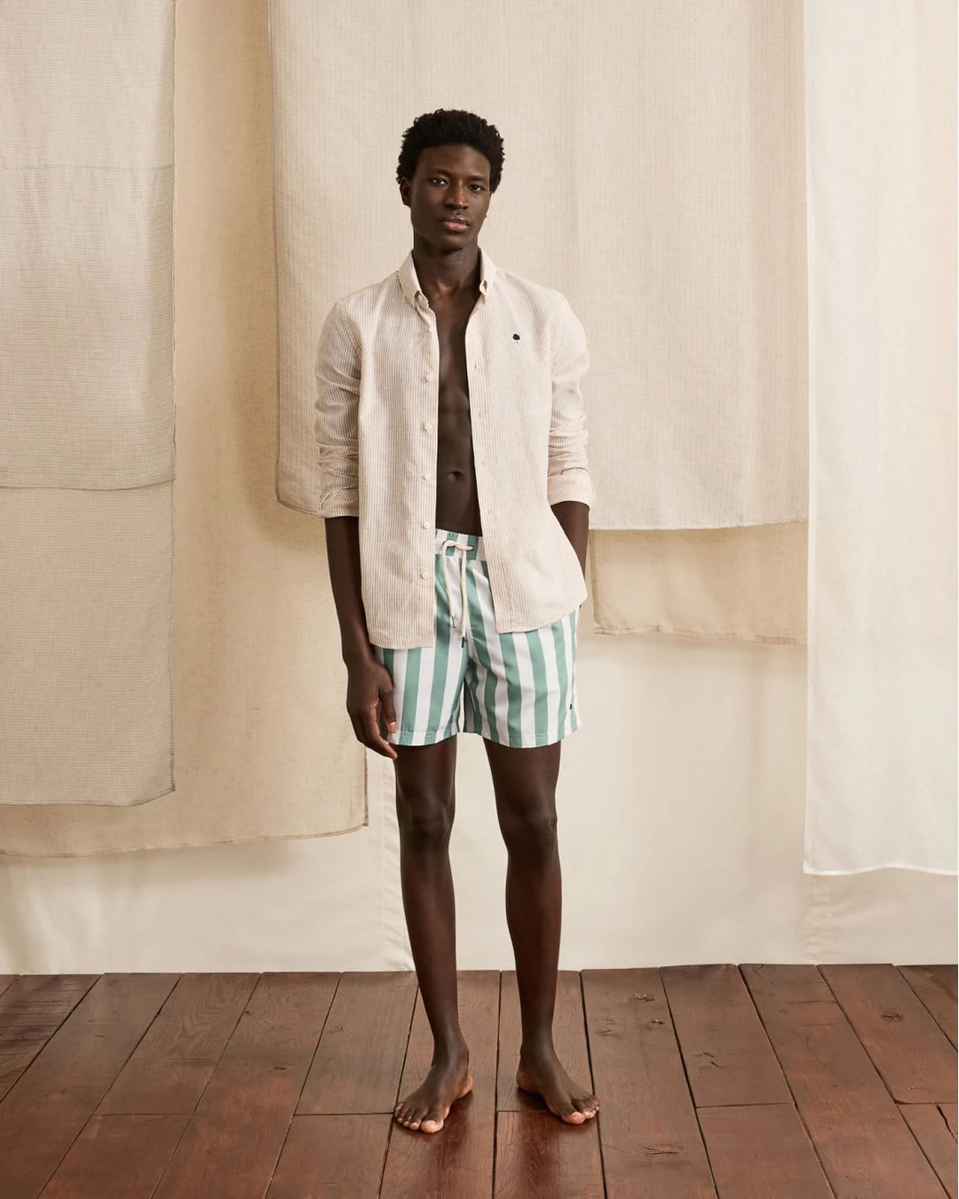 Short de bain vert et écru - MIMIZAN