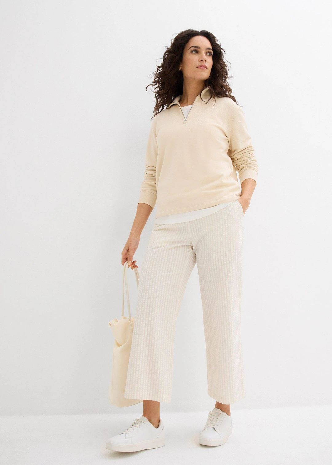 Pantalon palazzo en seersucker, longueur 7/8 - 2