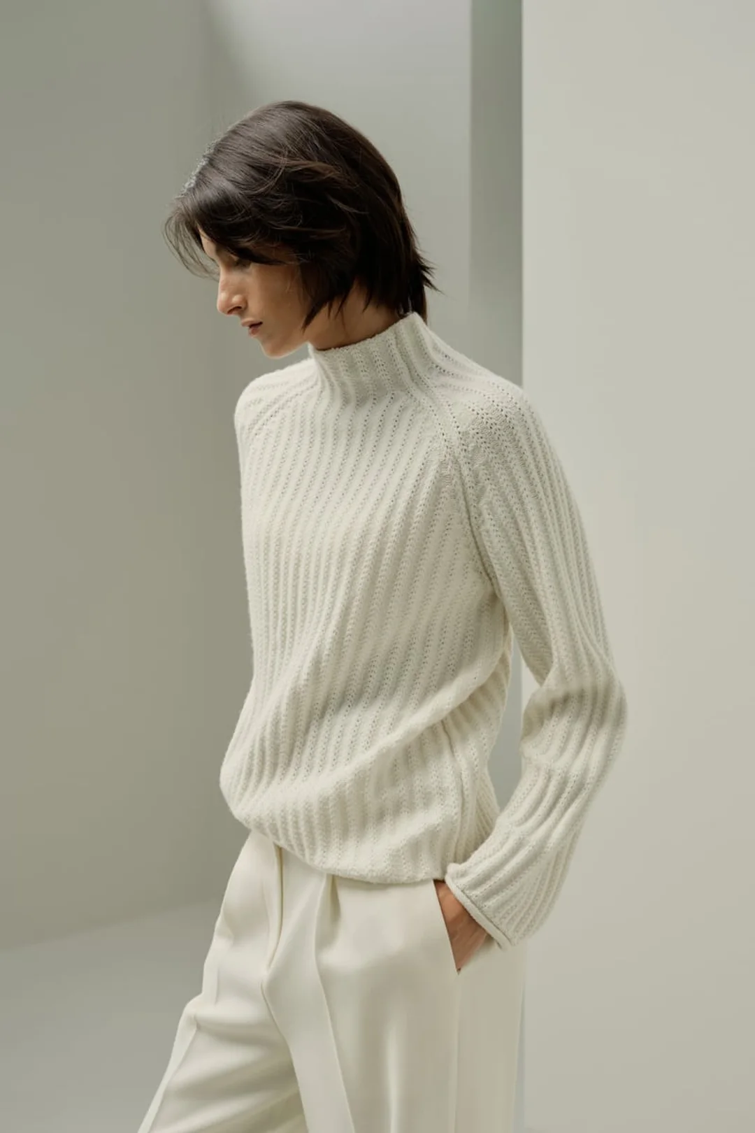 LILYSILK Pull Femme en Laine et Cachemire Élégant à Col Montant Tricot Jacquard Blanc M