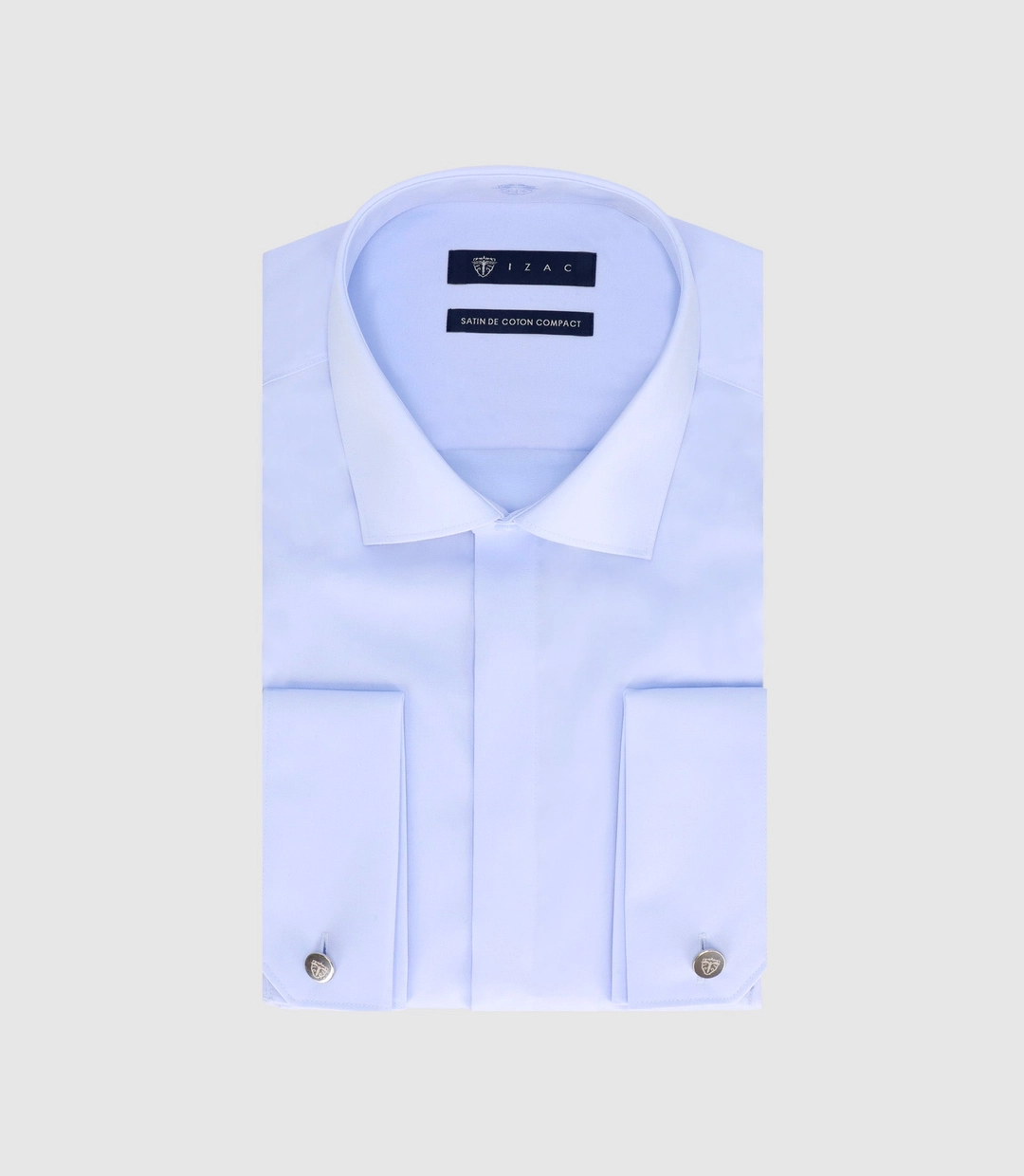 IZAC - Chemise slim en satin de coton ciel SAMIXSLIM