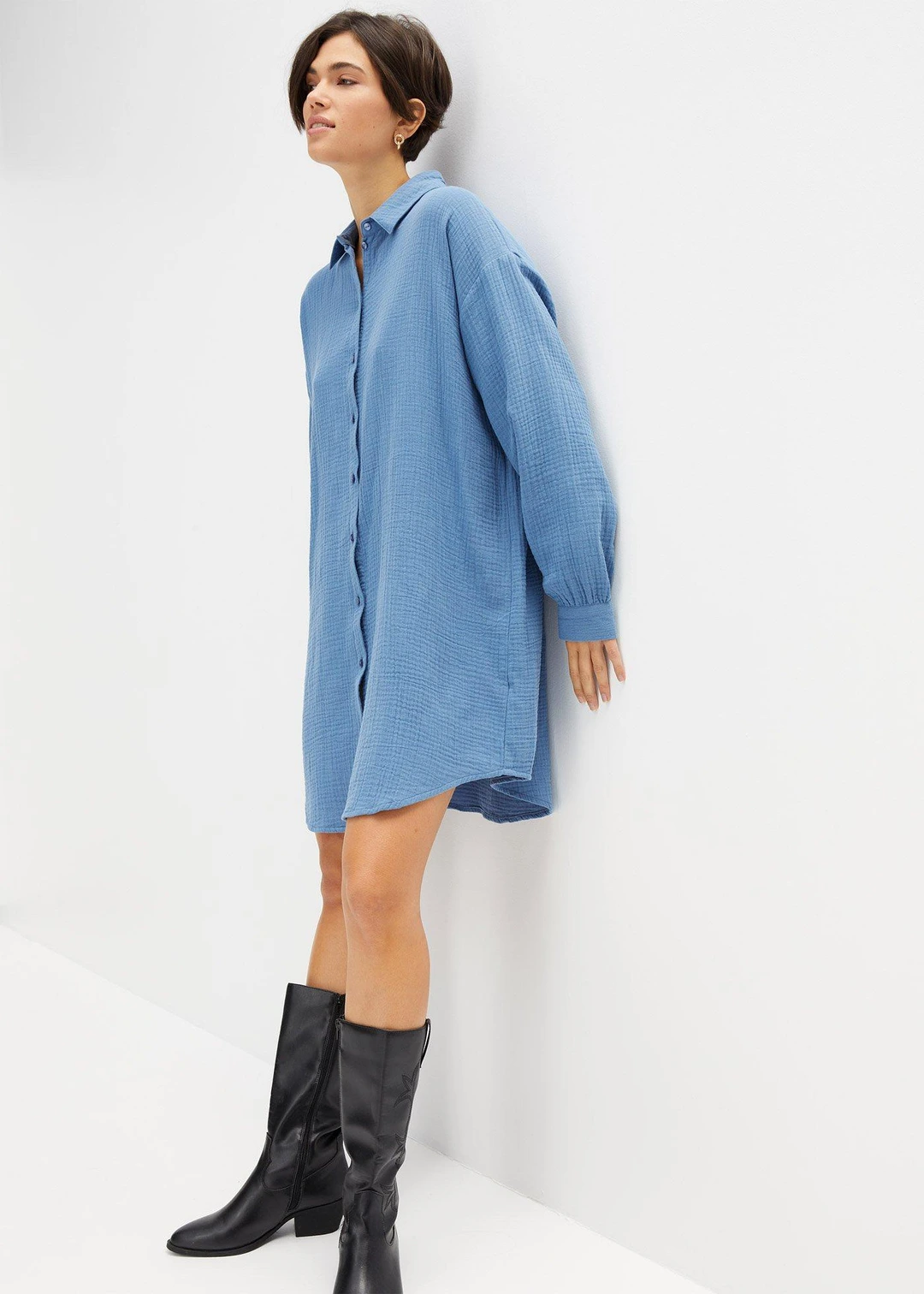 Chemisier long oversize en gaze de coton