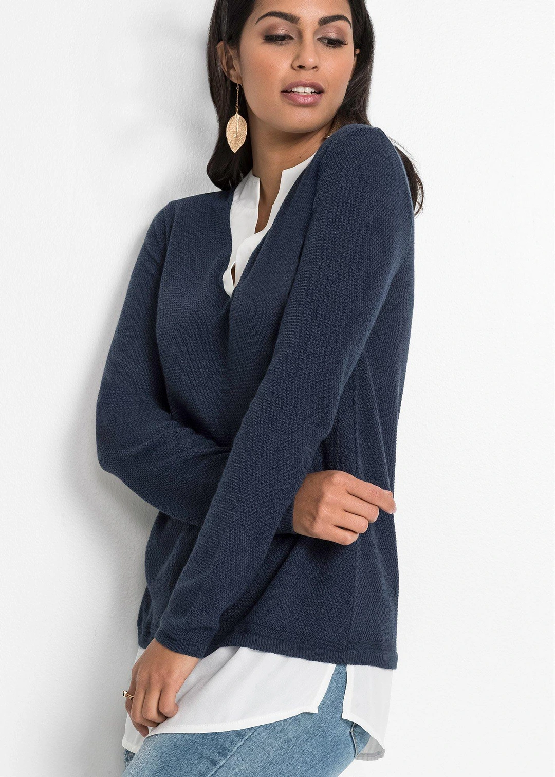 Pull en fine maille avec empiècement chemisier - 3