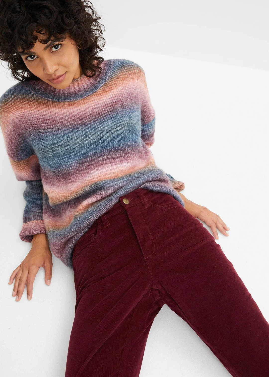 Pantalon en velours côtelé extensible avec taille haute confortable