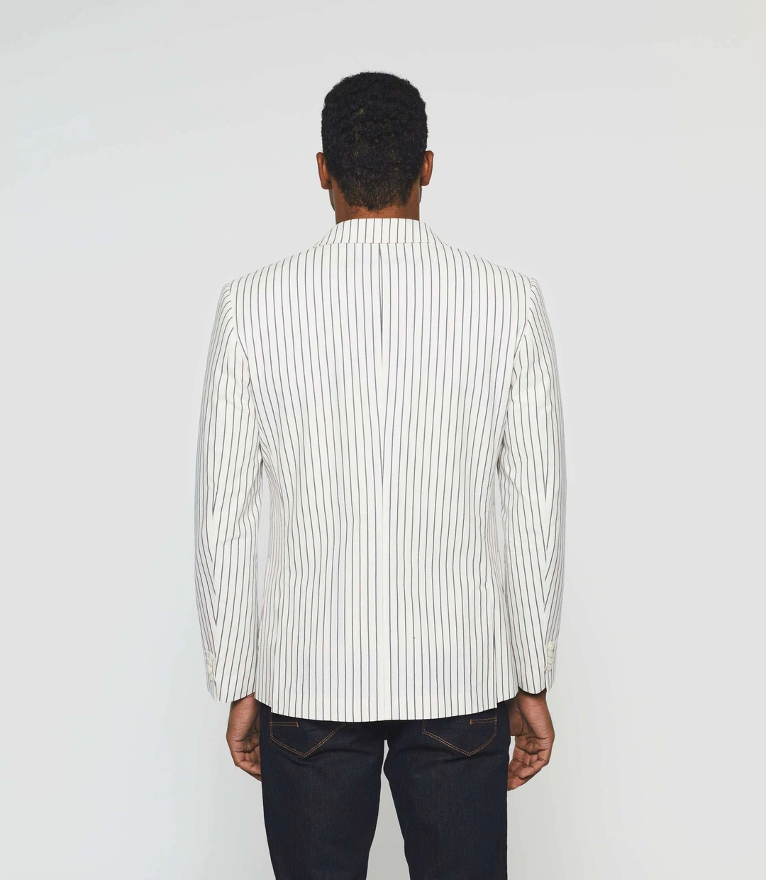 IZAC - Veste blanche séparable en lin à rayures marine ''Alessio''