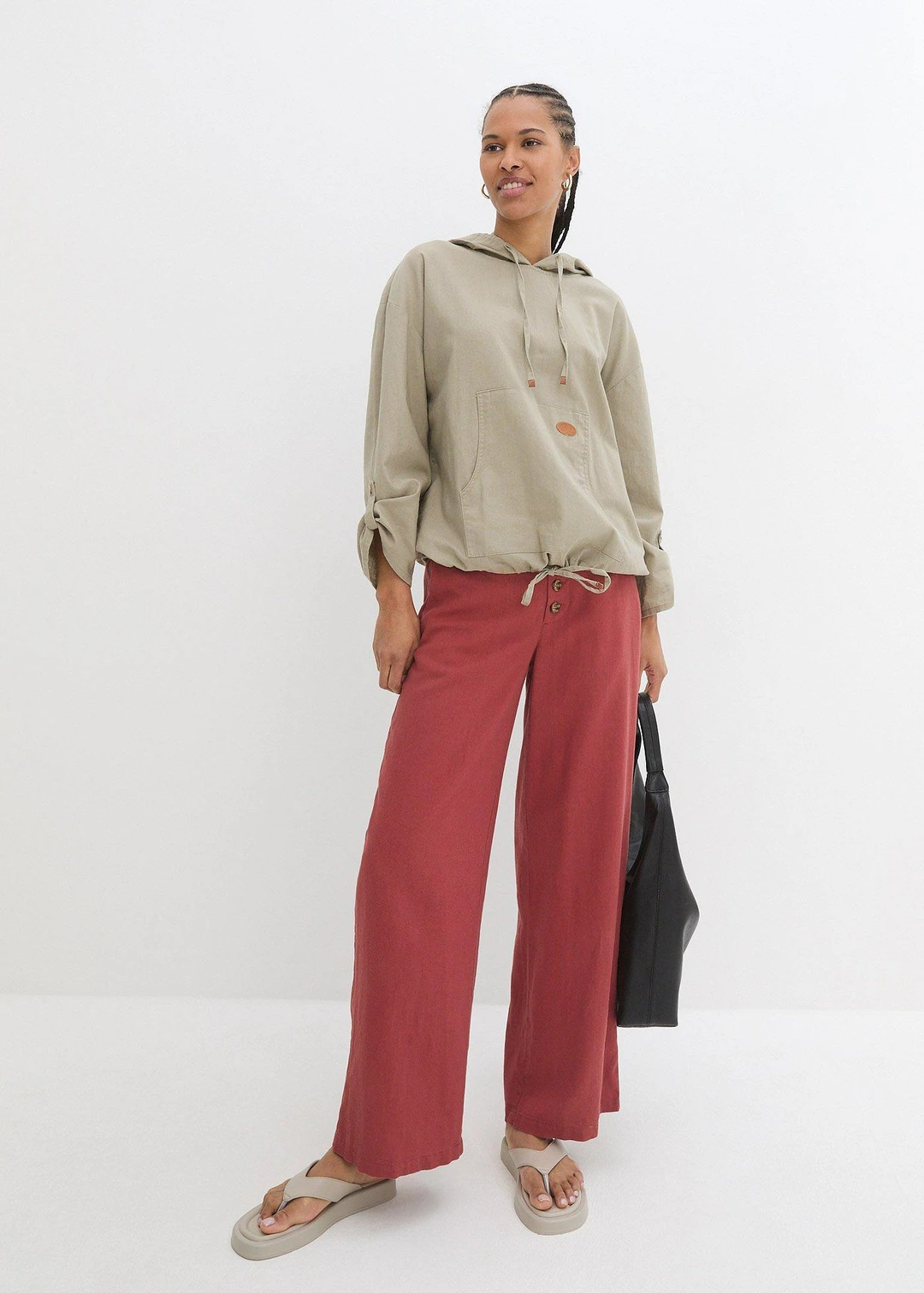 Blouse ample à capuche en lin mélangé - 2